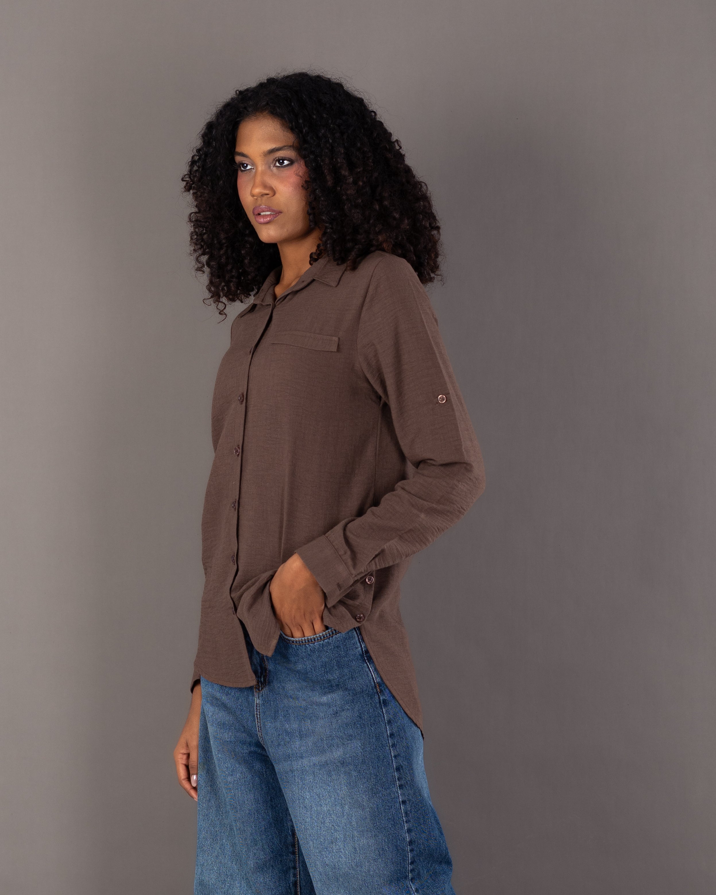 Plain Linen Shirt - With Side Buttons