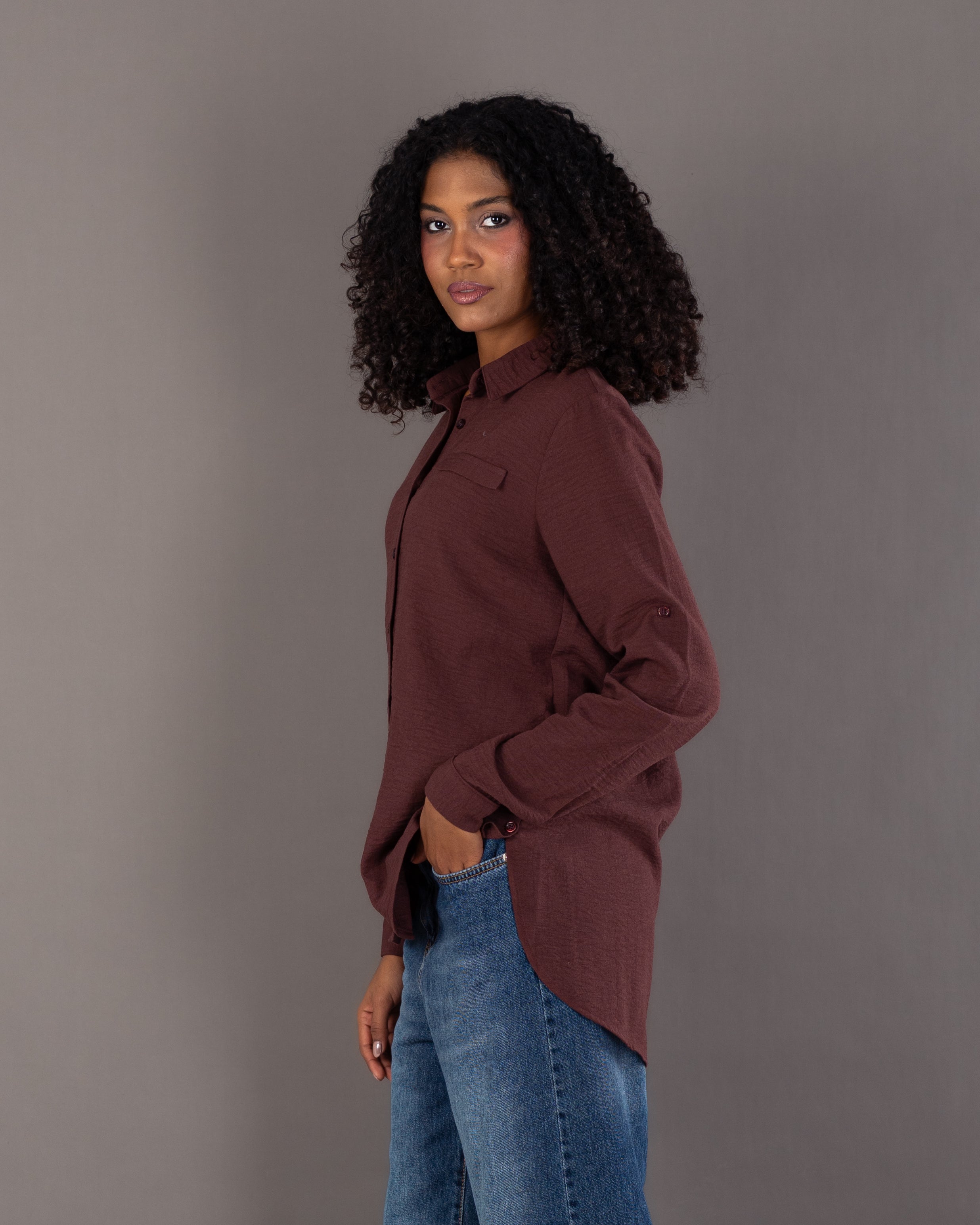 Plain Linen Shirt - With Side Buttons