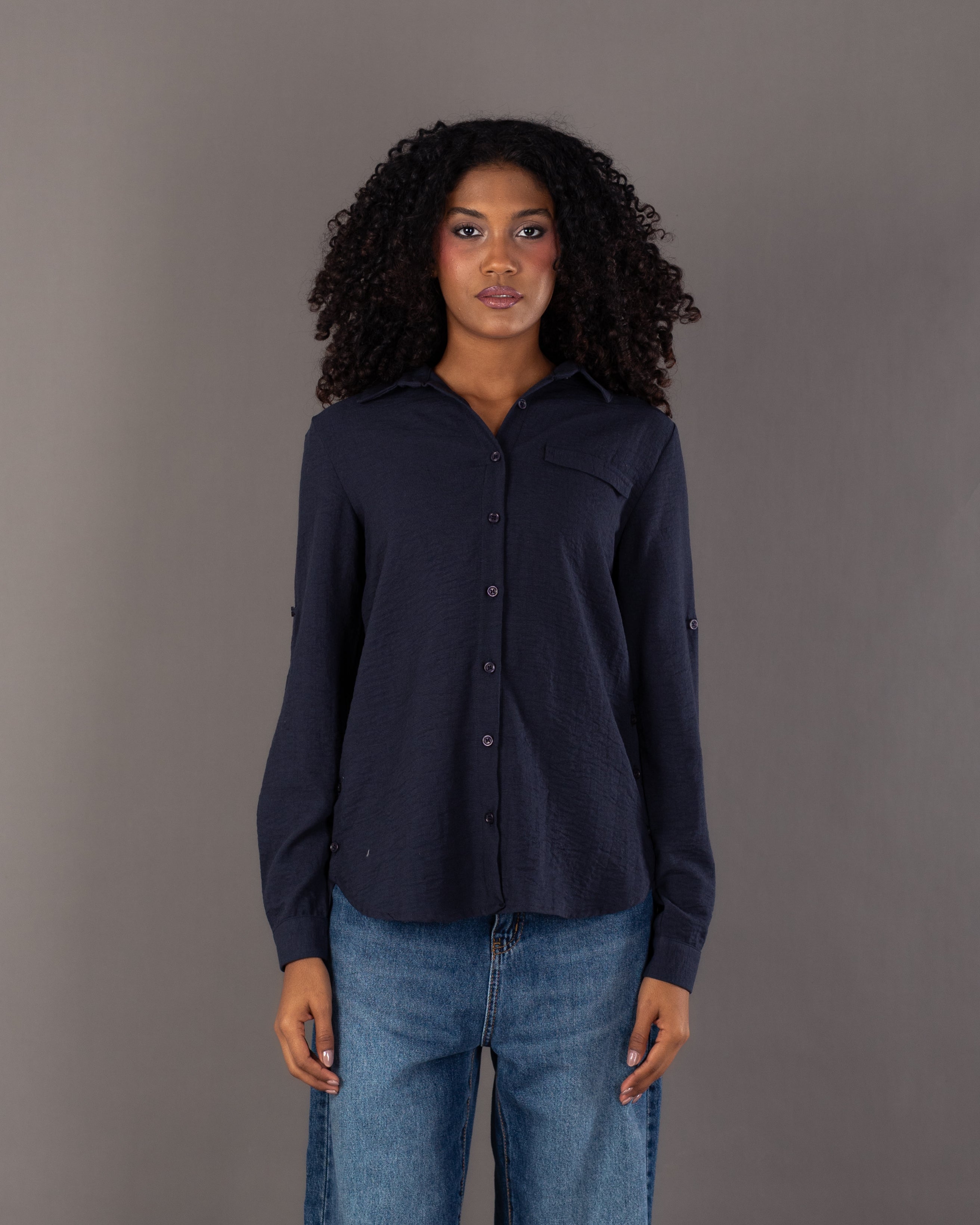 Plain Linen Shirt - With Side Buttons