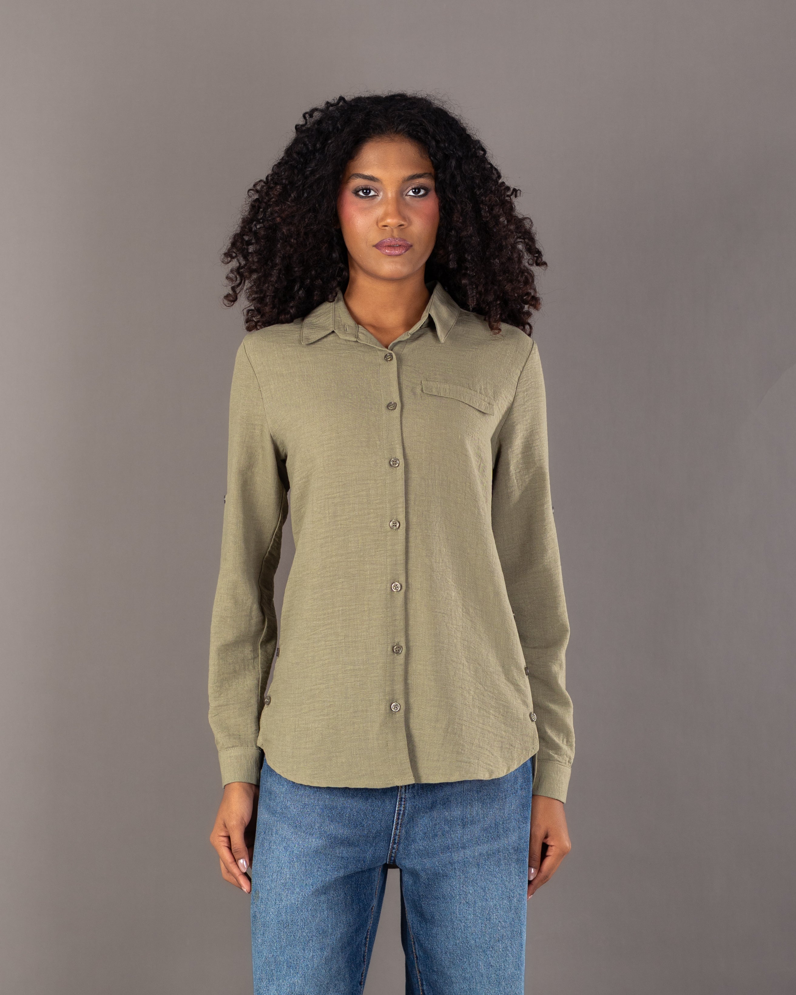 Plain Linen Shirt - With Side Buttons