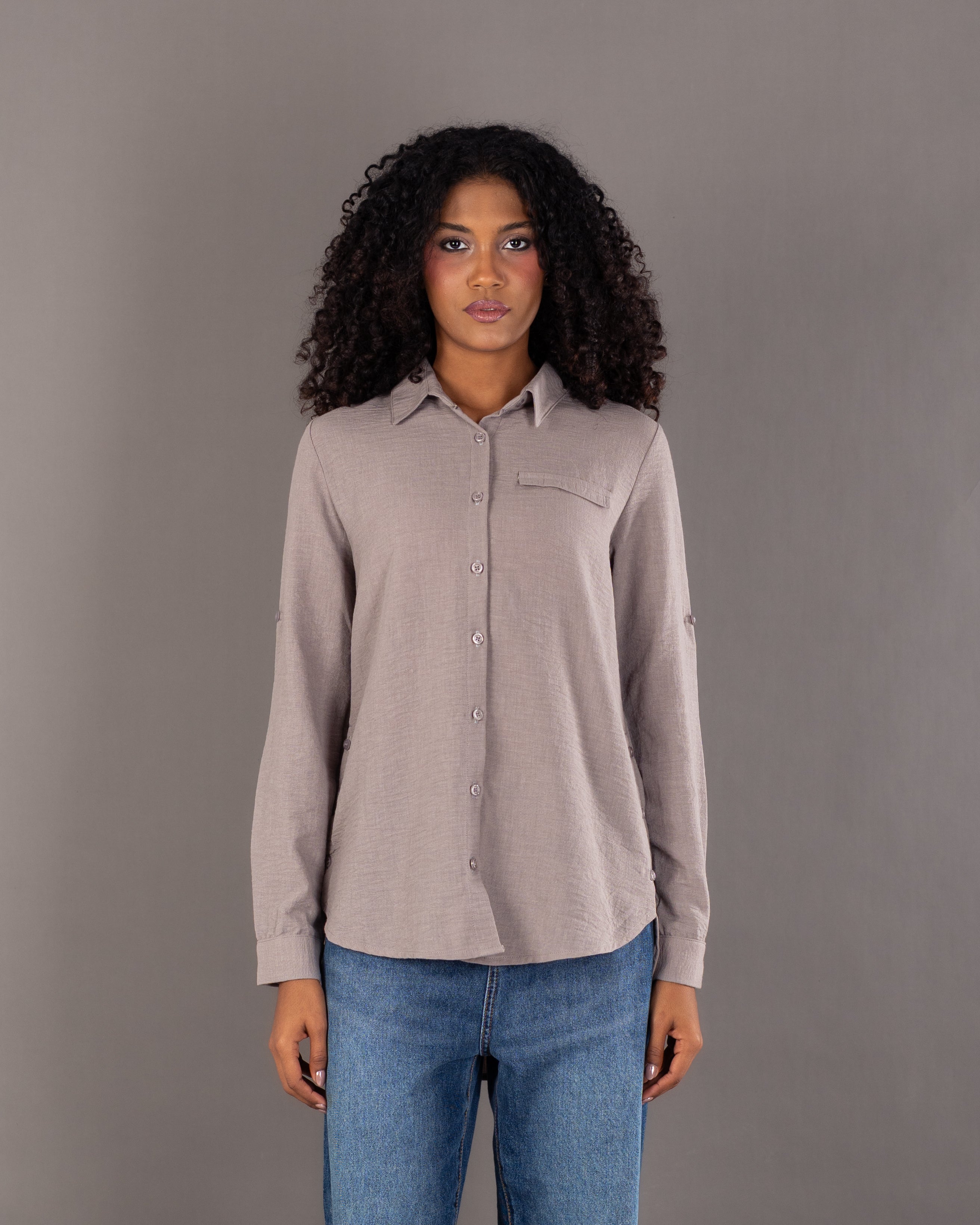 Plain Linen Shirt - With Side Buttons