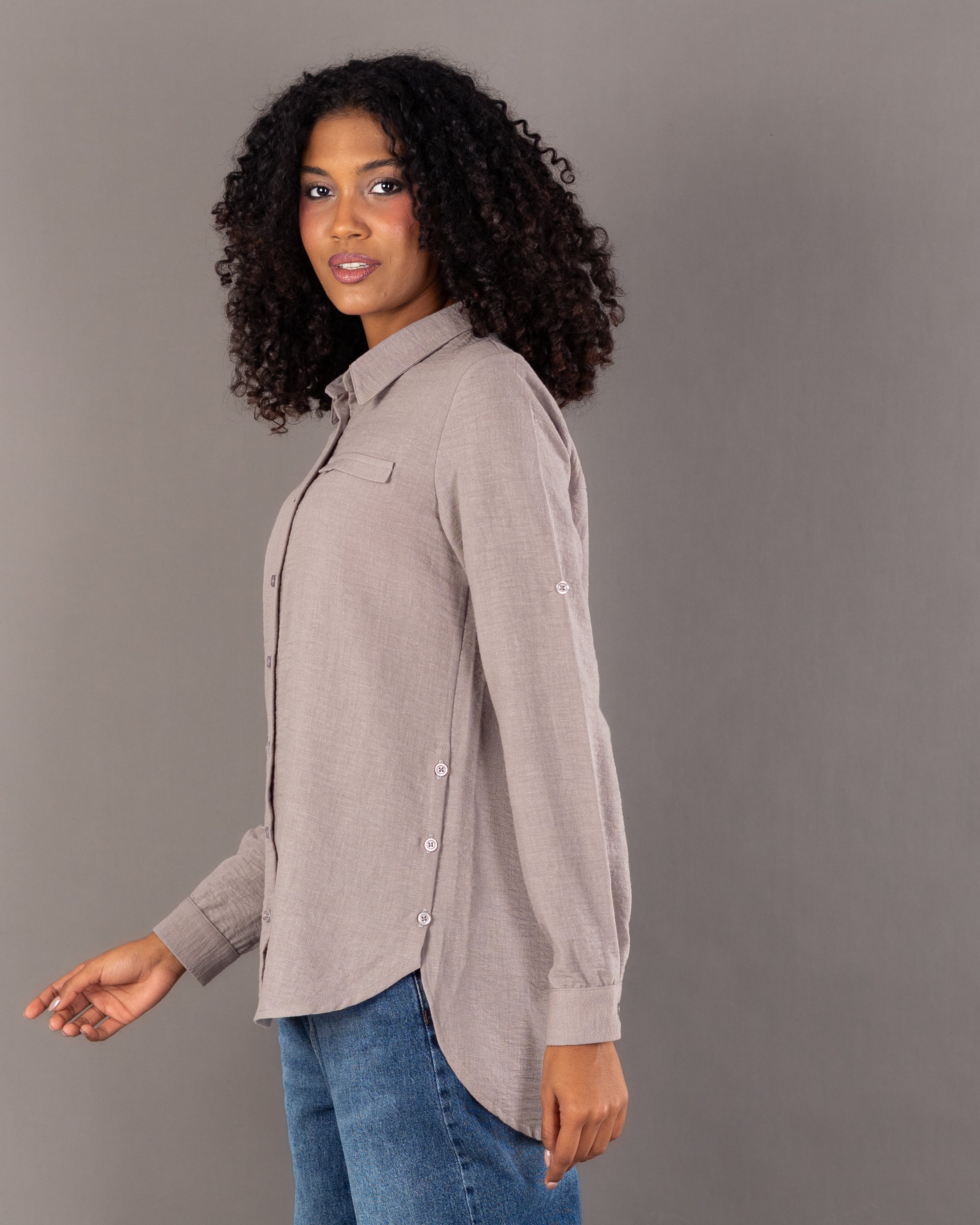 Plain Linen Shirt - With Side Buttons