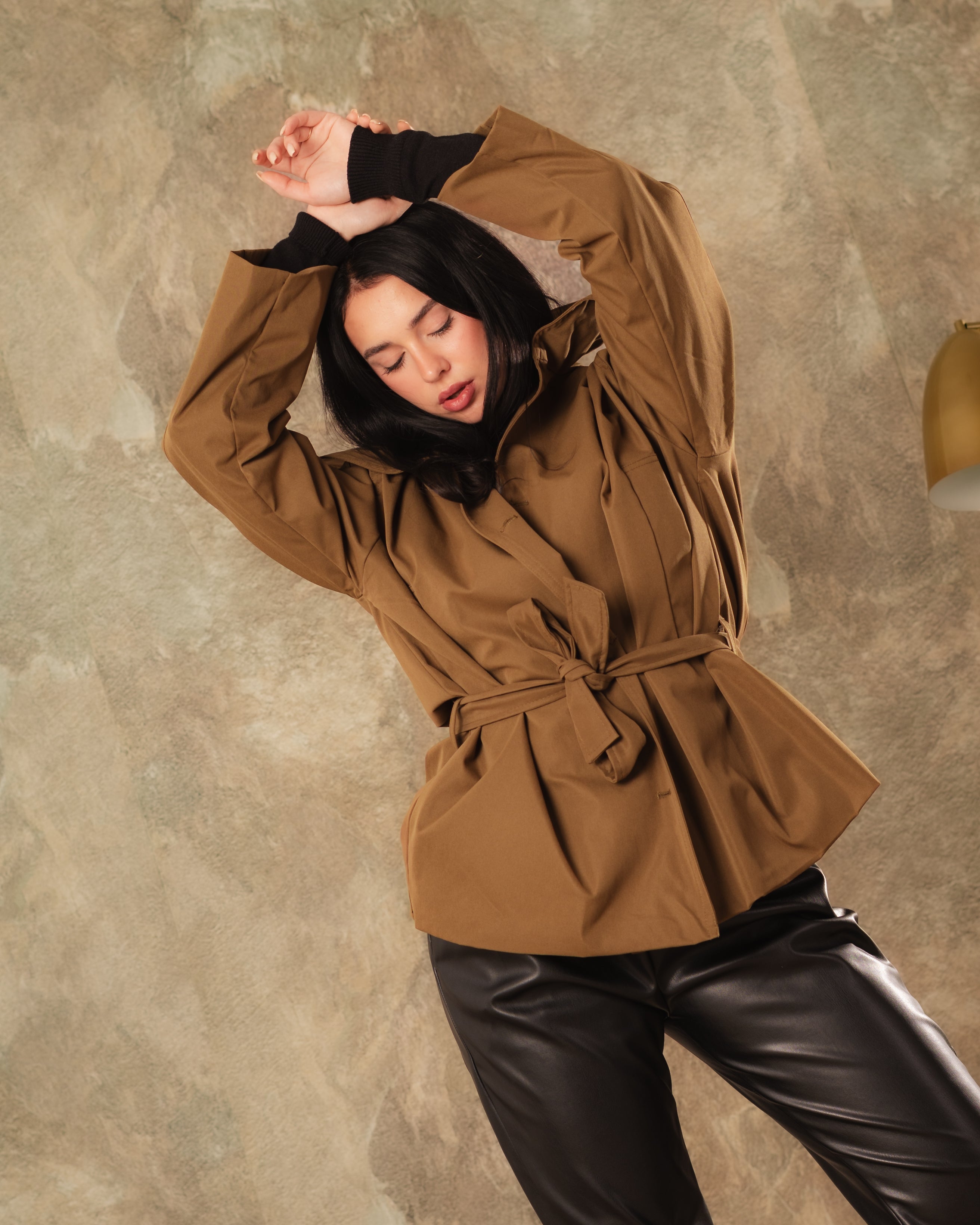 جاكيت جبردين سادة (مع حزام خصر)