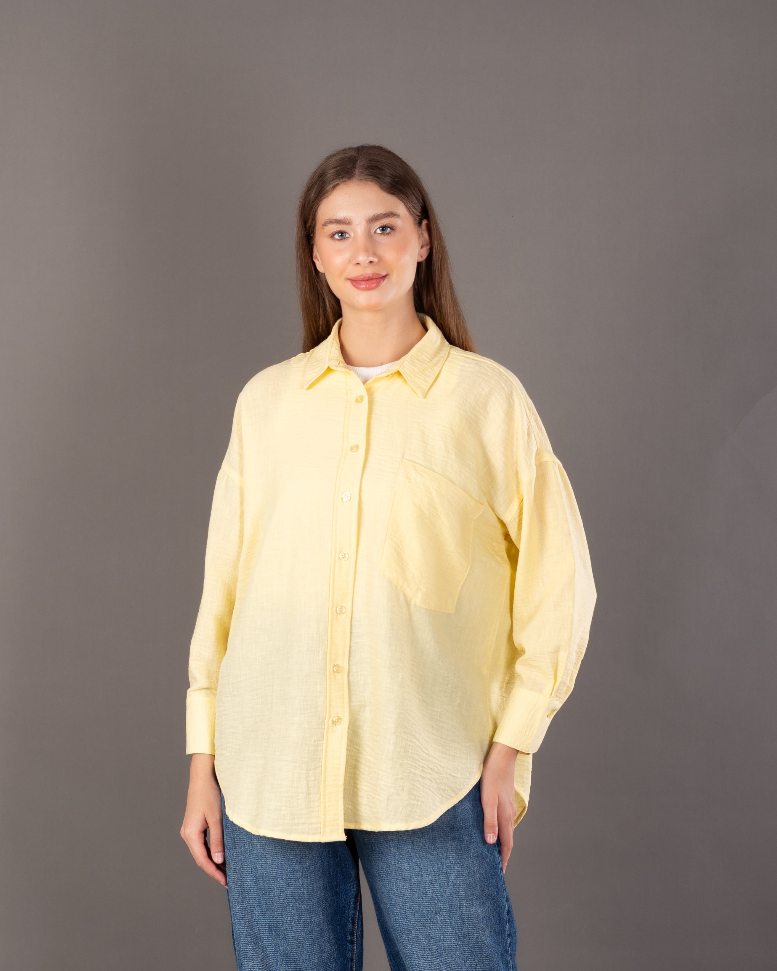 قميص كتان سادة - بجيب صدر كبير