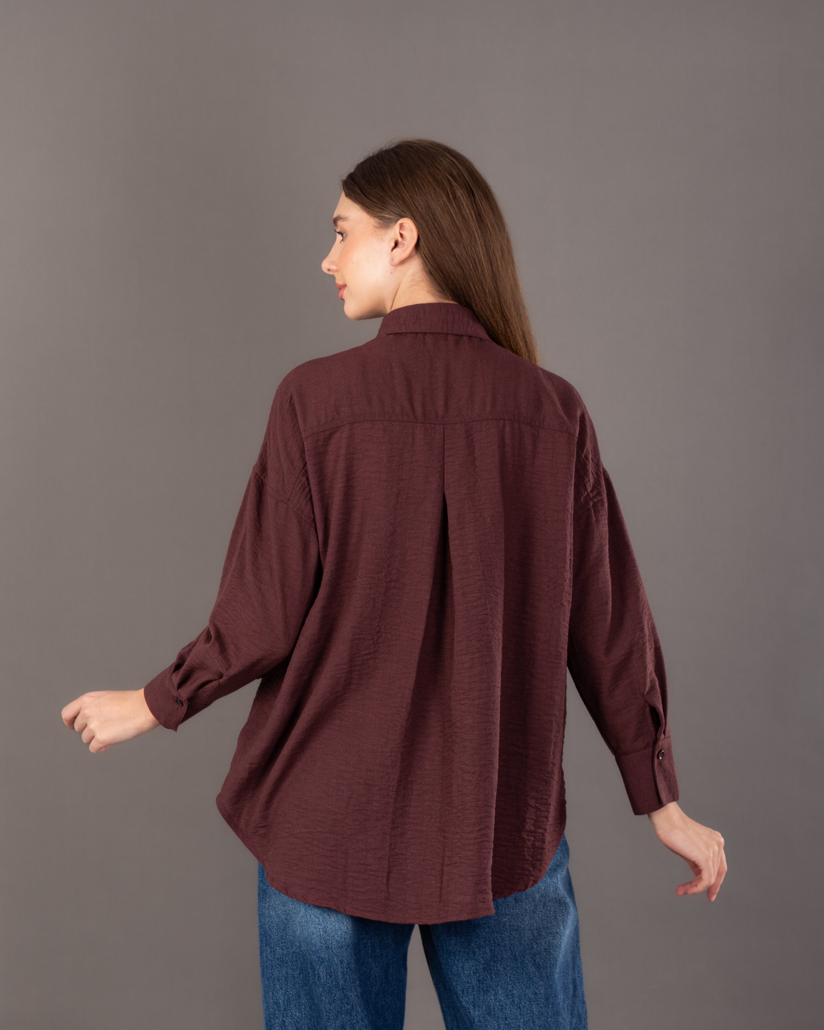 قميص كتان سادة - بجيب صدر كبير