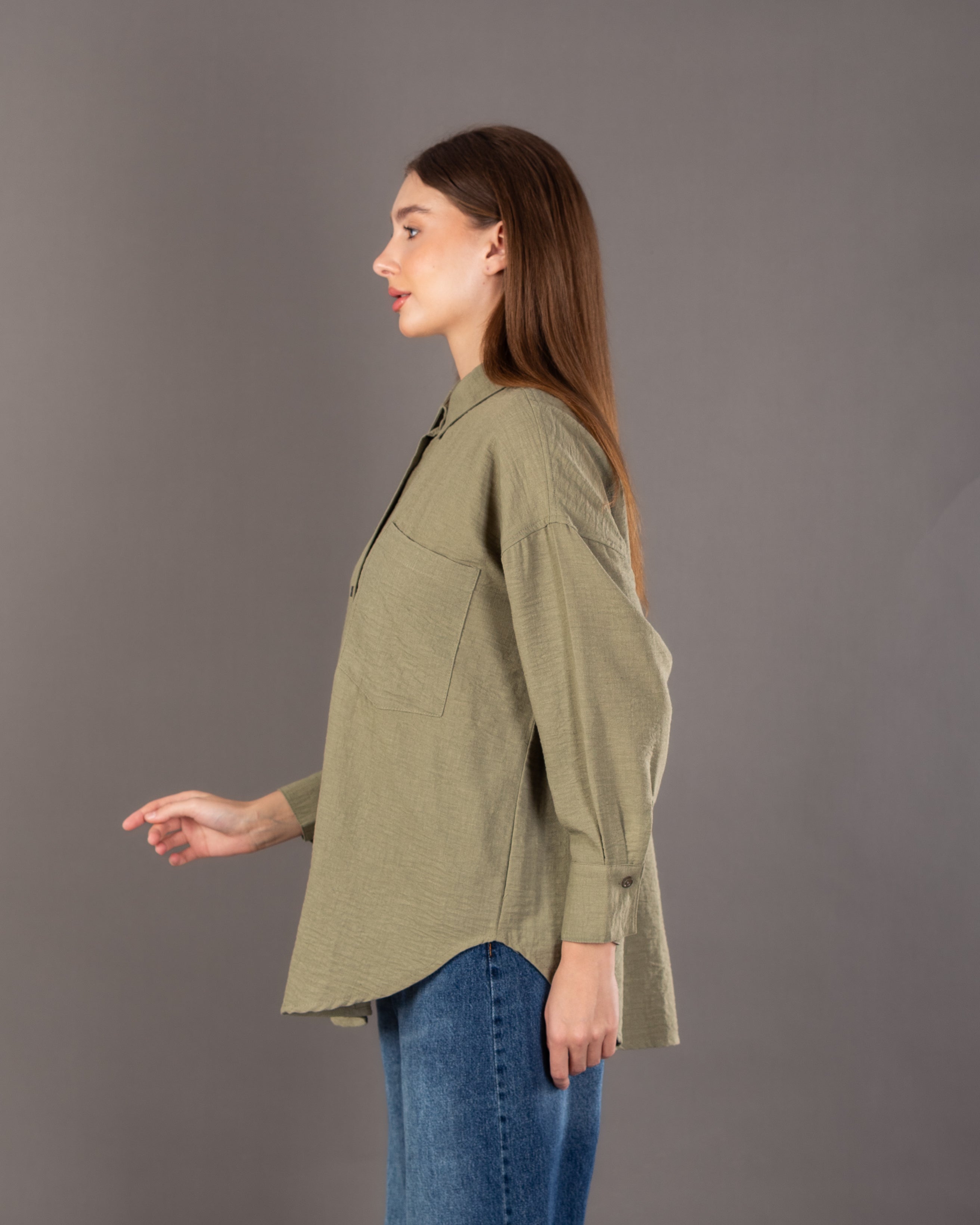 Plain Linen Shirt - With Large Chest Pocket