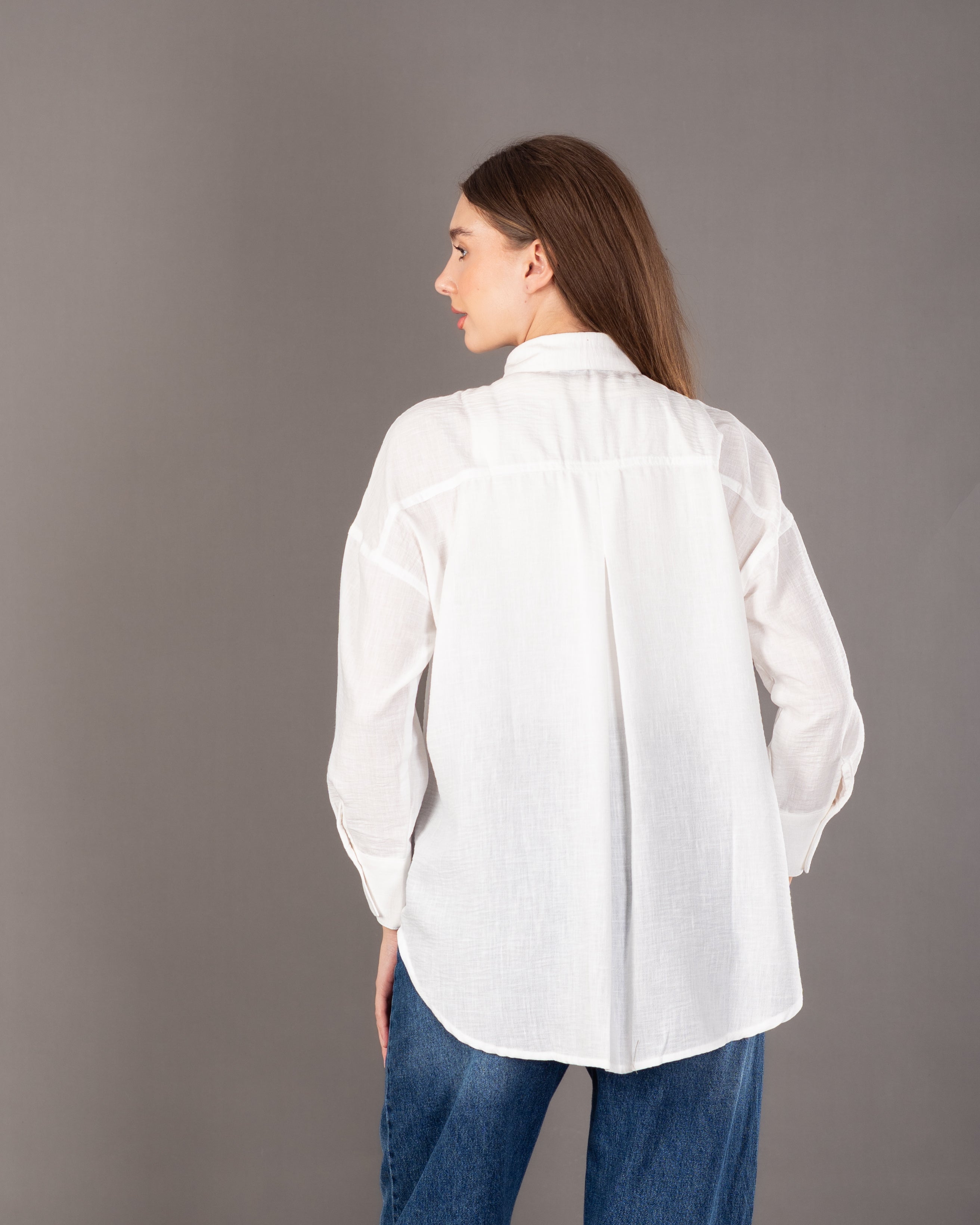 قميص كتان سادة - بجيب صدر كبير