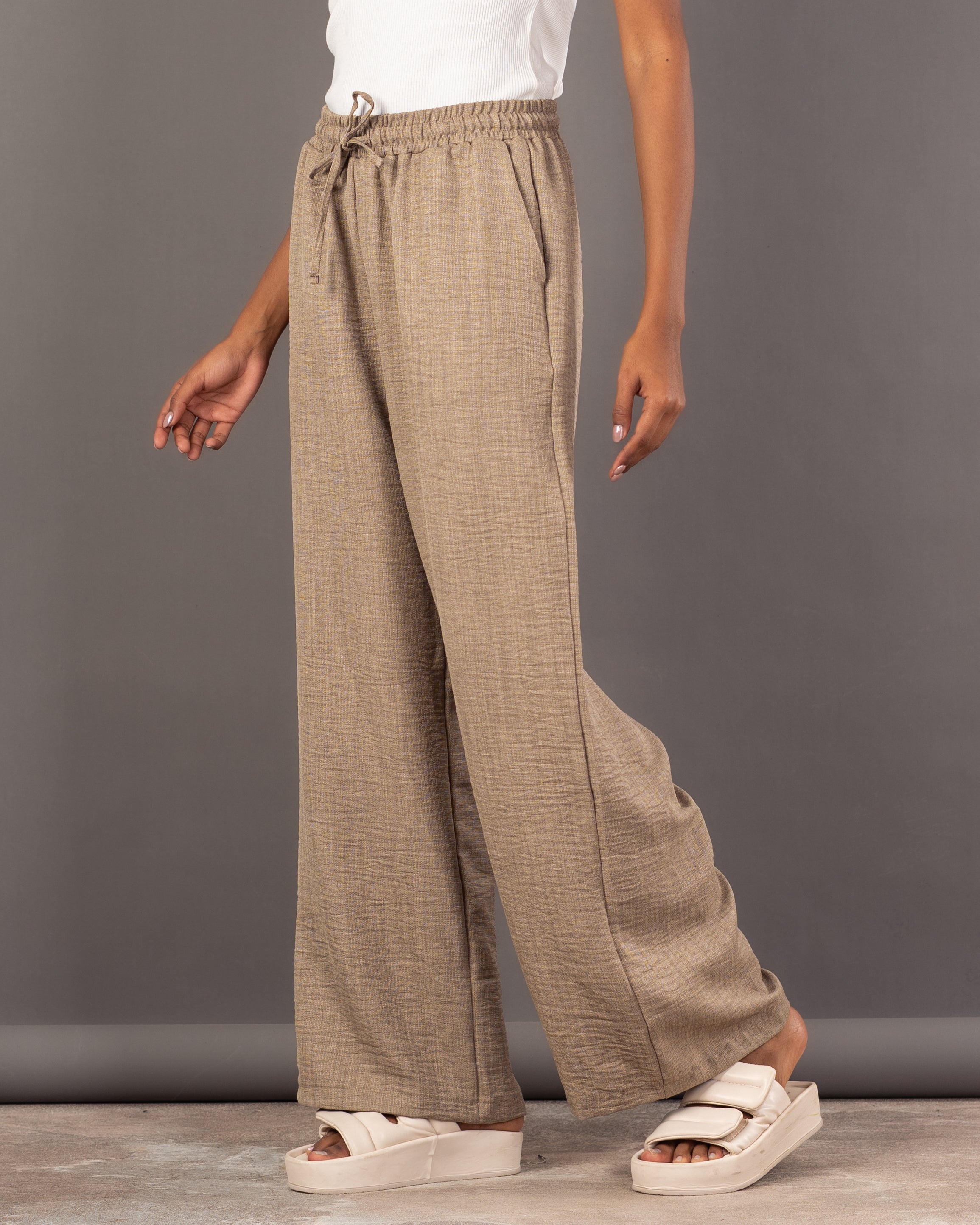 Wide Leg Linen - Trouser With Drawstring