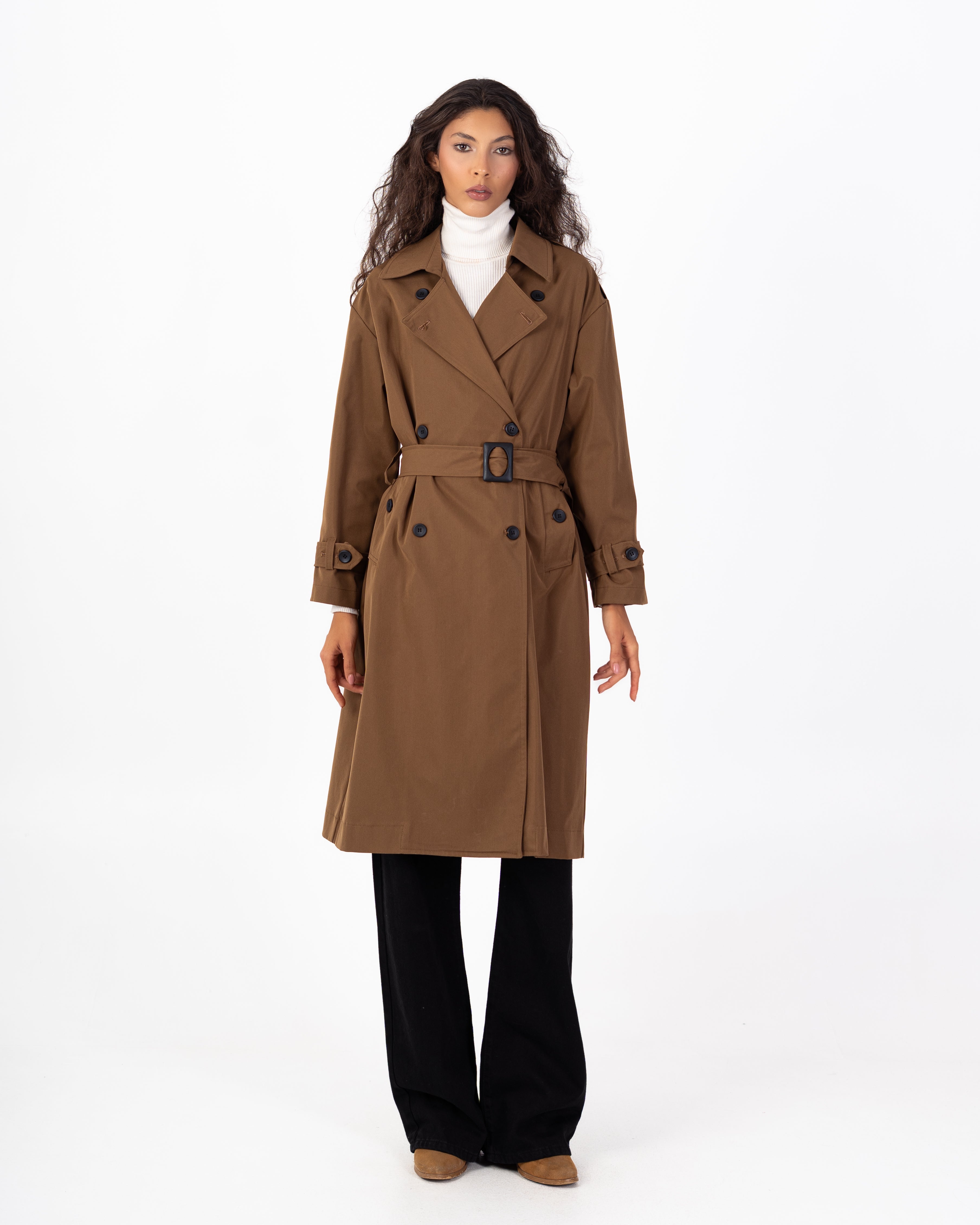 معطف ترنش من الجبردين – طويل مع حزام