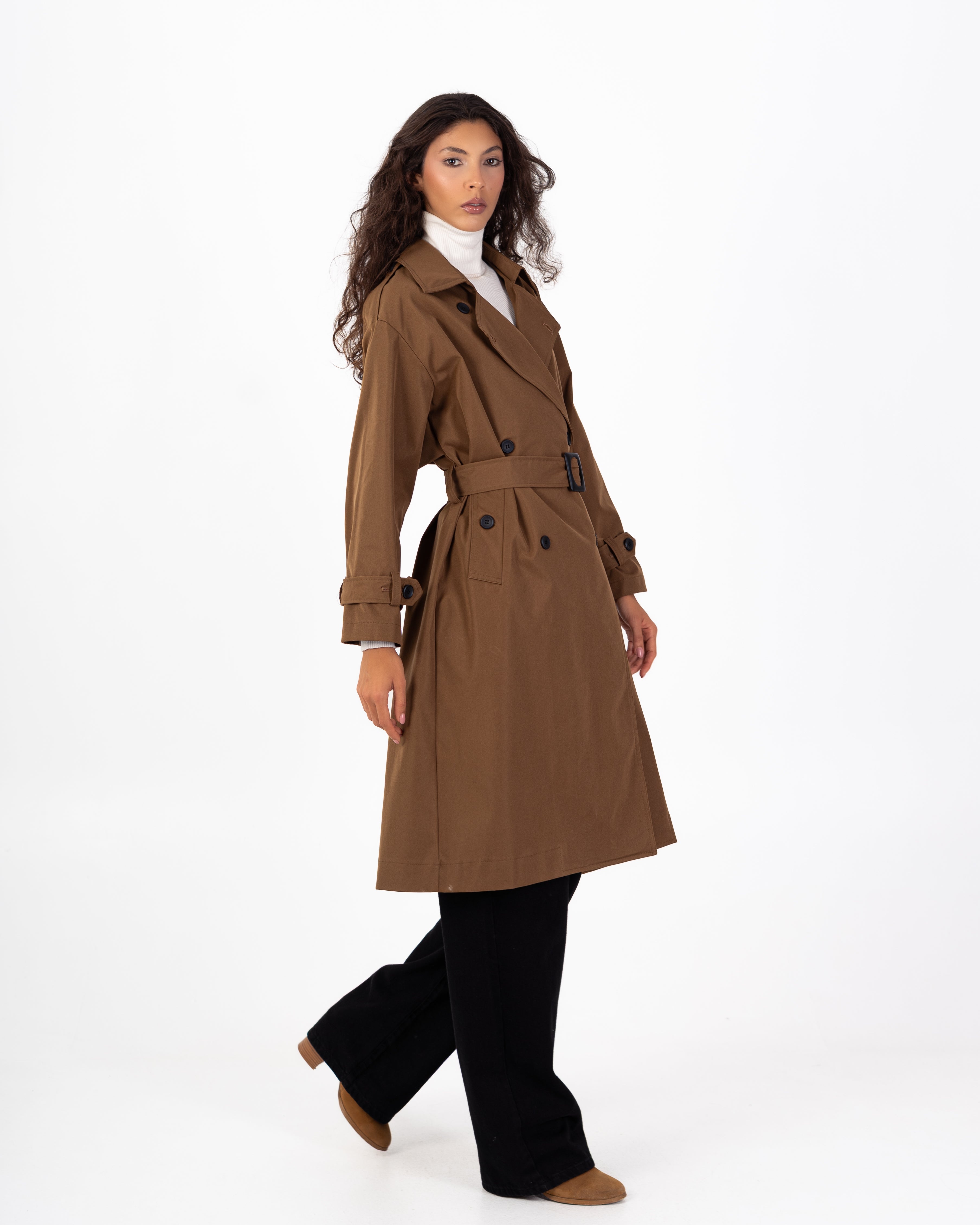 معطف ترنش من الجبردين – طويل مع حزام