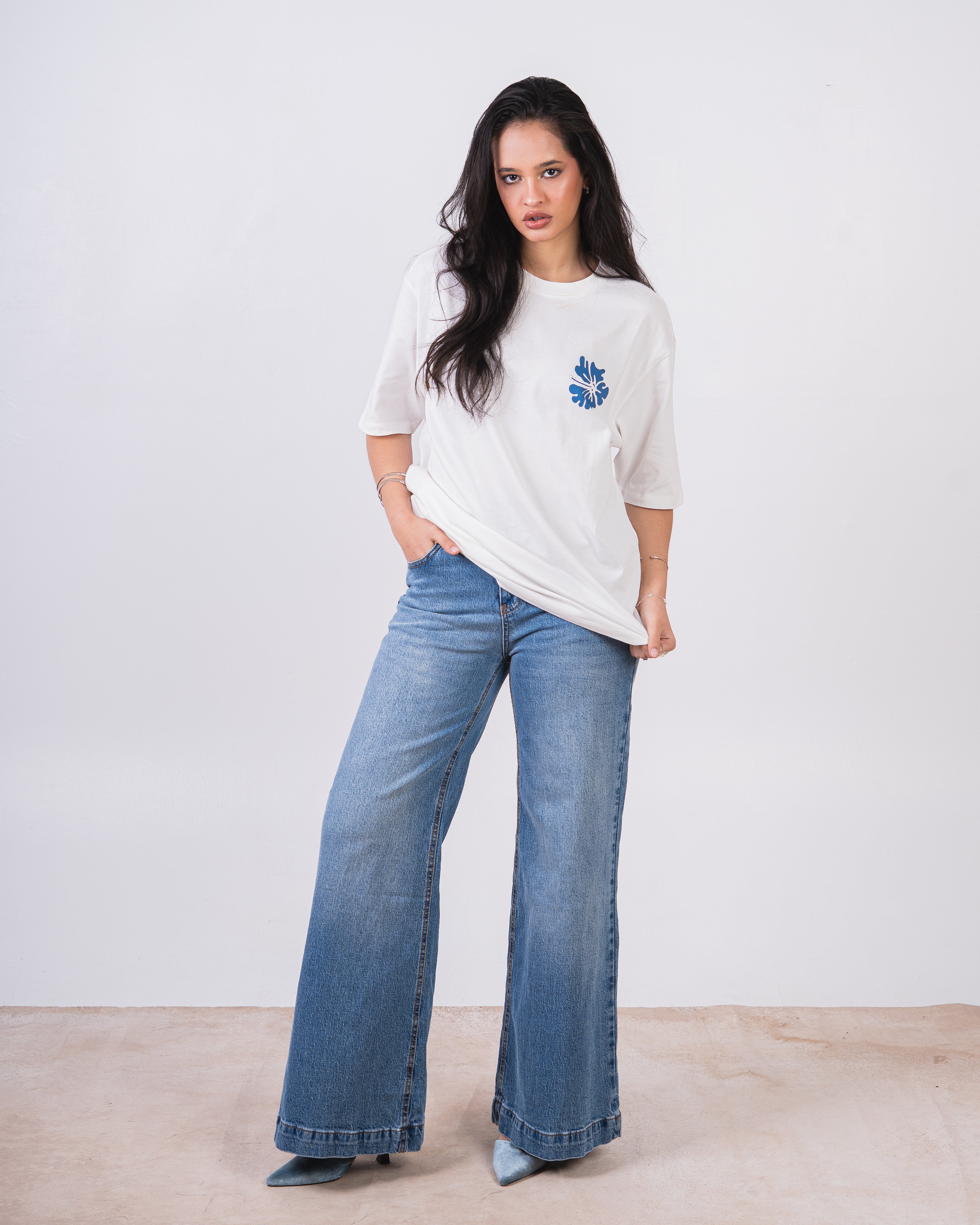 Colored Flower Back Print T-Shirt