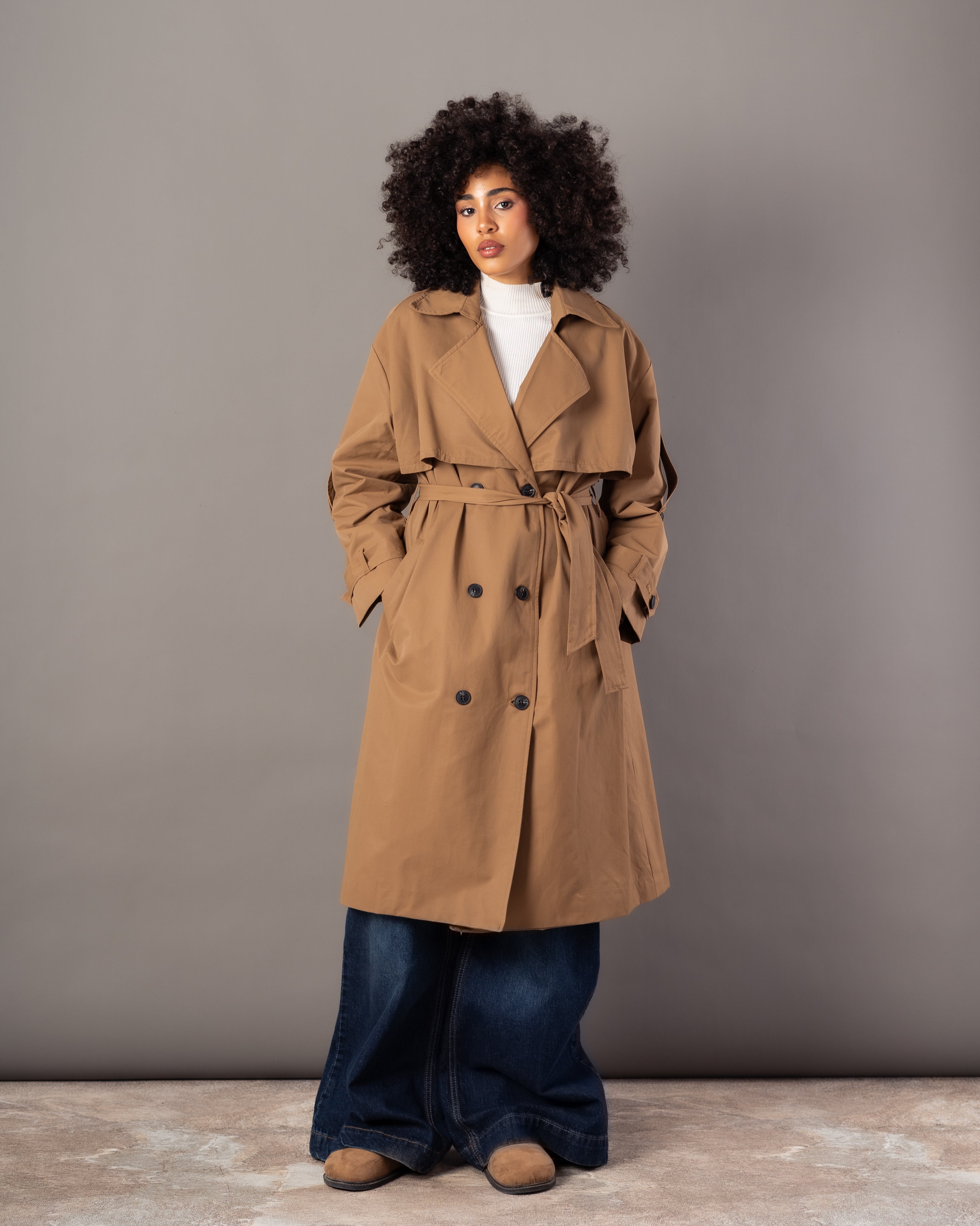 Gabardine Trench Coat – Long Plain (With Belt, Buttons, Colors)