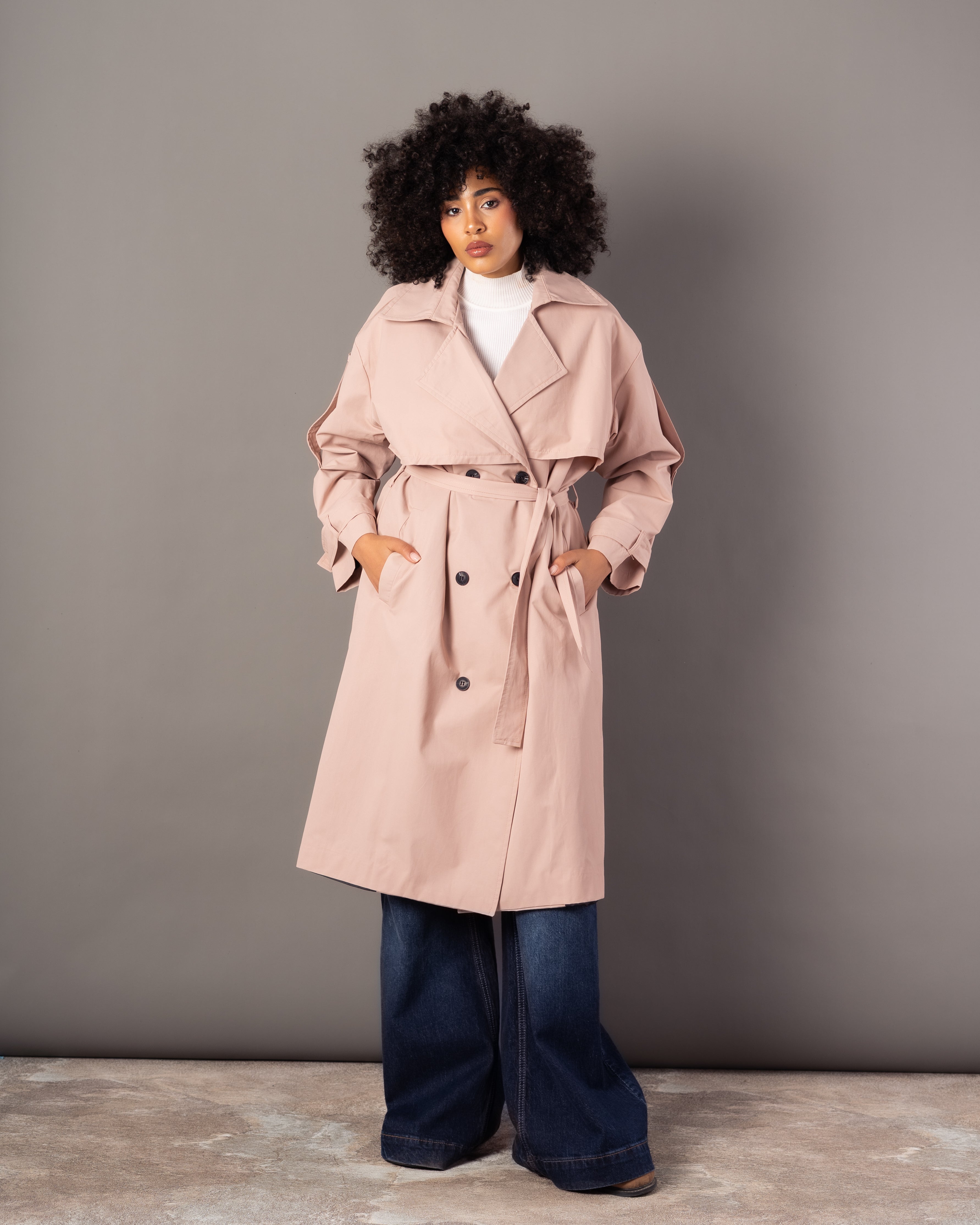 Gabardine Trench Coat – Long Plain (With Belt, Buttons, Colors)