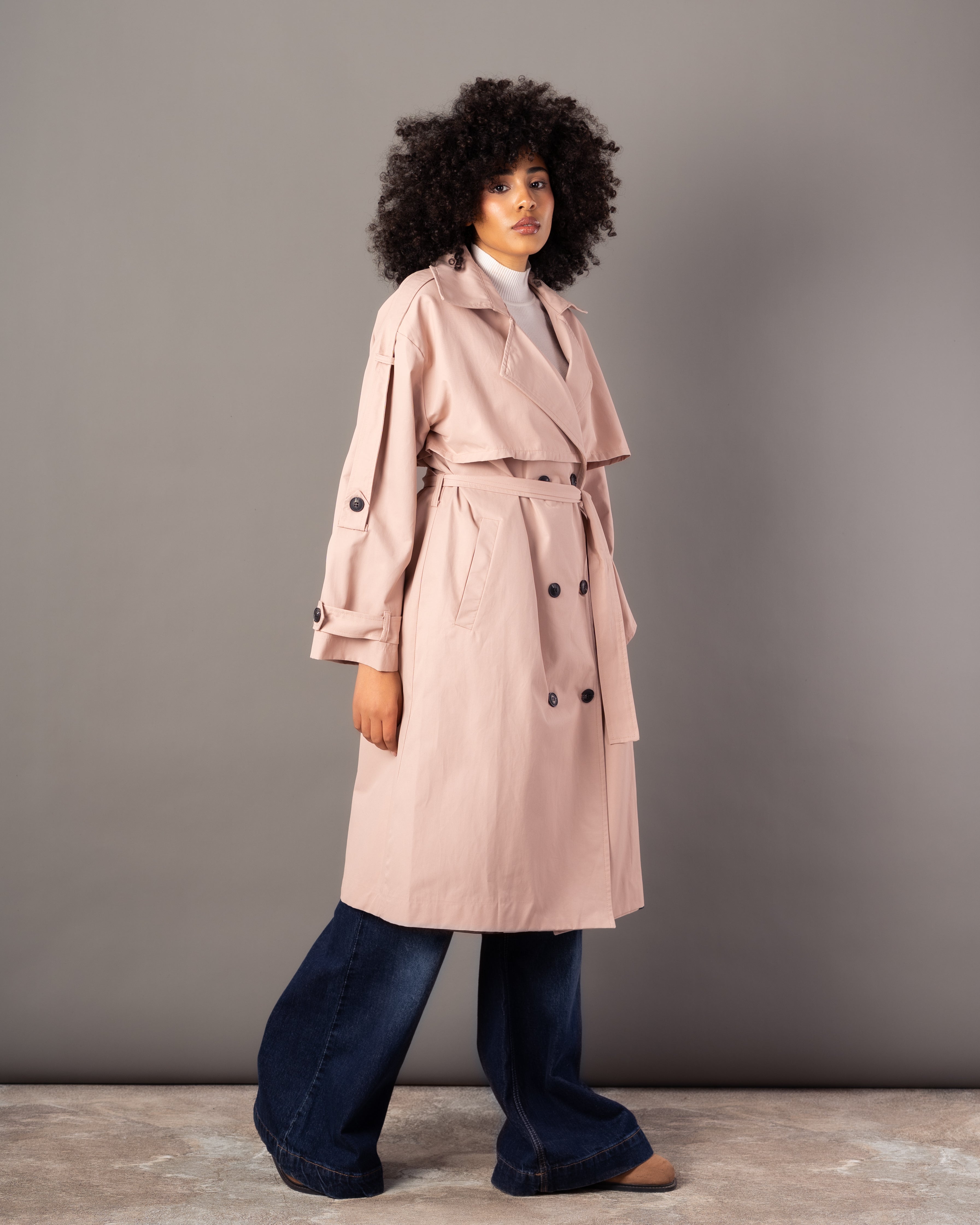 Gabardine Trench Coat – Long Plain (With Belt, Buttons, Colors)