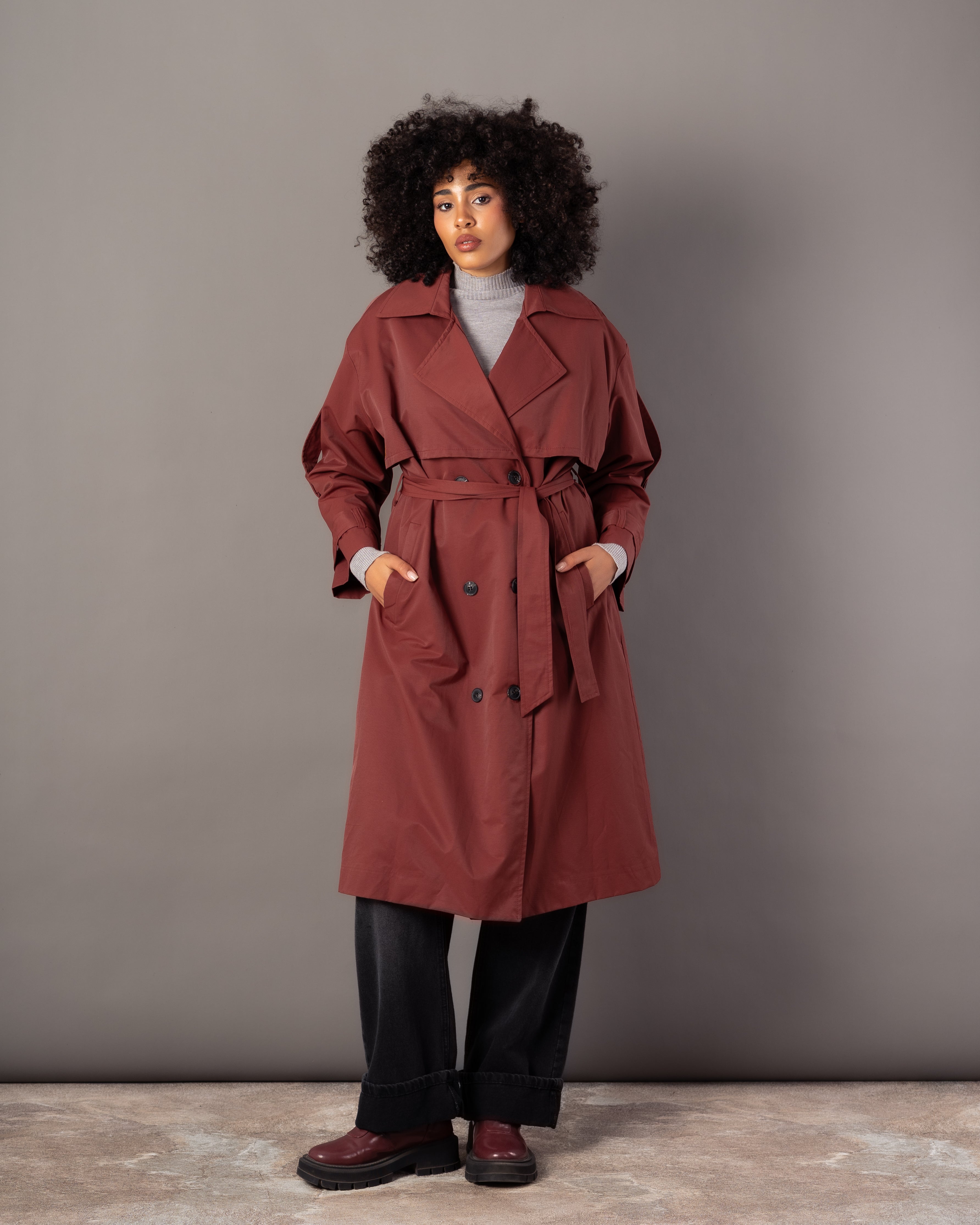 Gabardine Trench Coat – Long Plain (With Belt, Buttons, Colors)