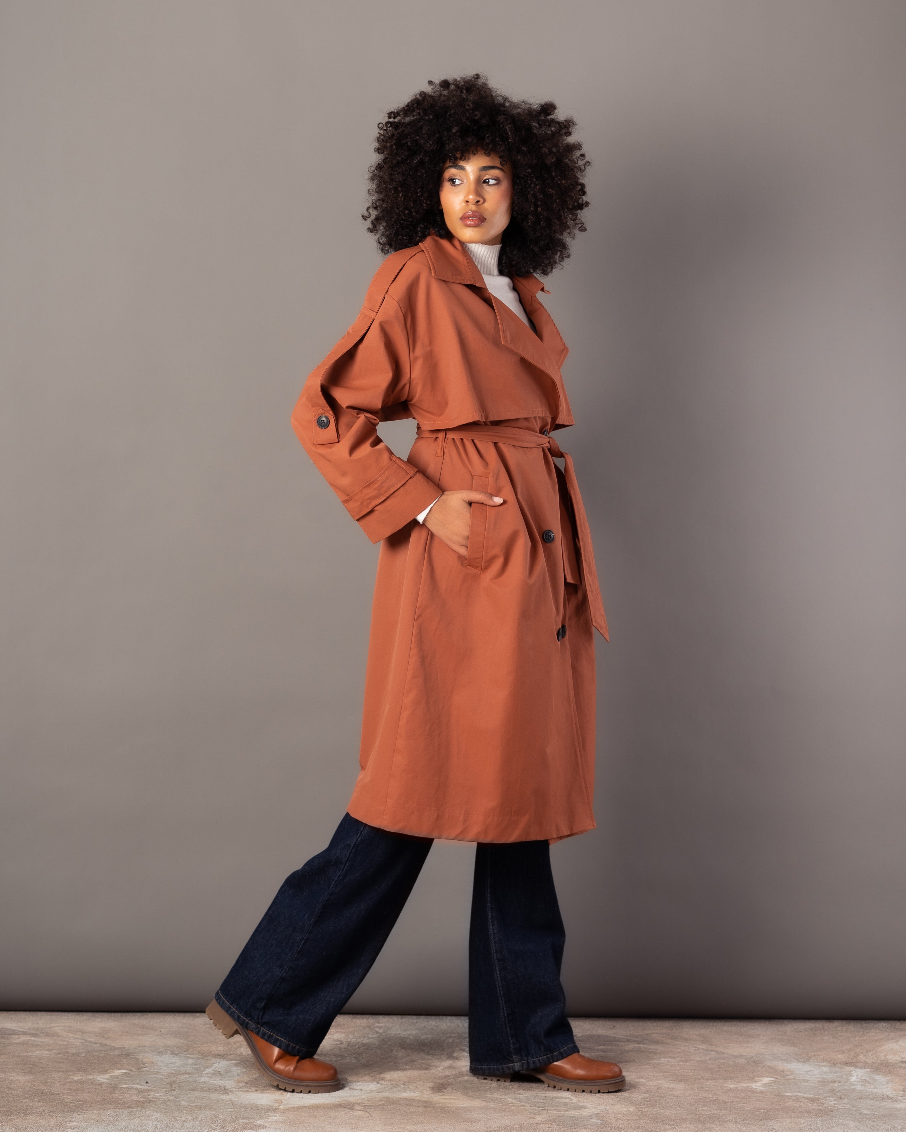 Gabardine Trench Coat – Long Plain (With Belt, Buttons, Colors)