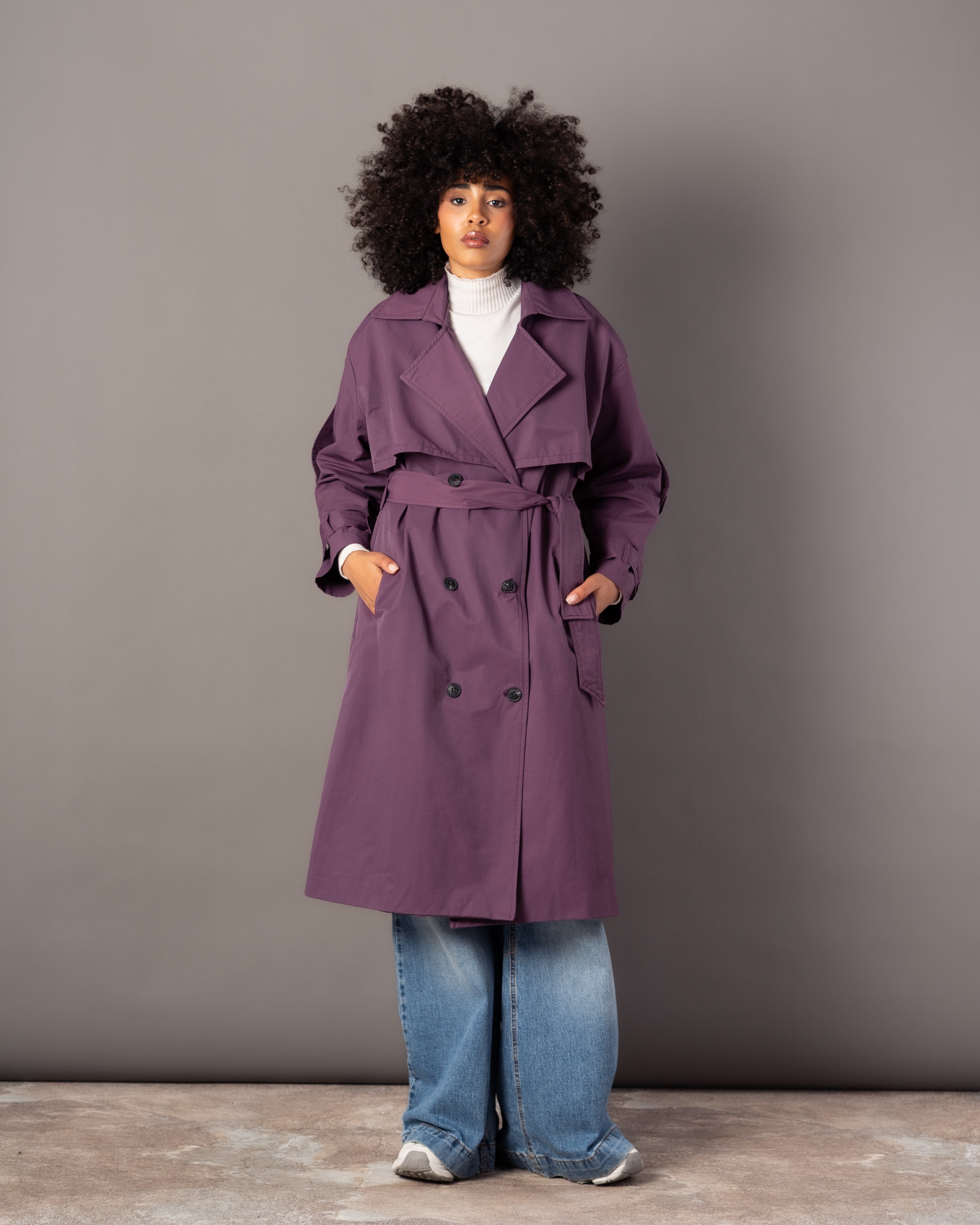 Gabardine Trench Coat – Long Plain (With Belt, Buttons, Colors)
