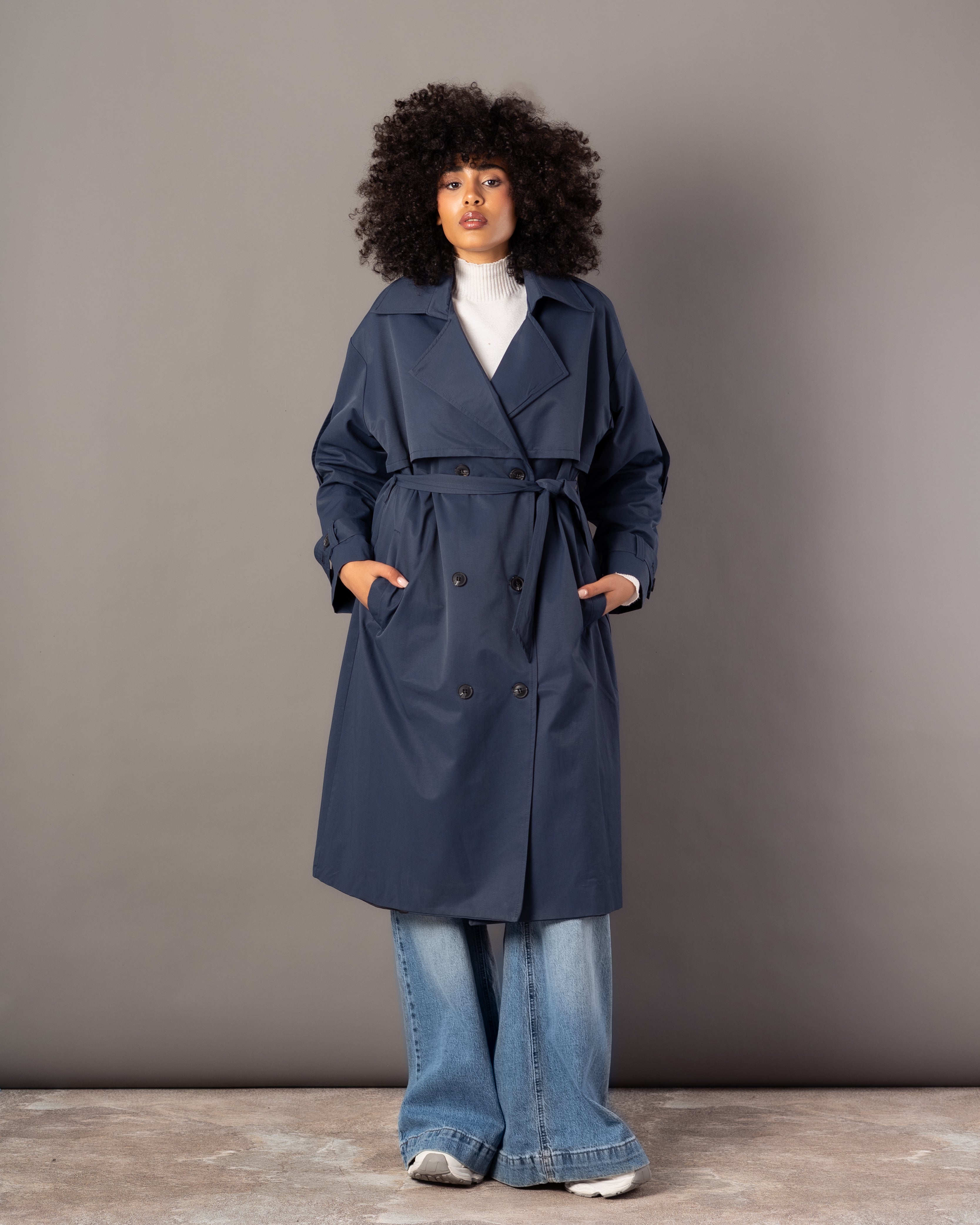 Gabardine Trench Coat – Long Plain (With Belt, Buttons, Colors)