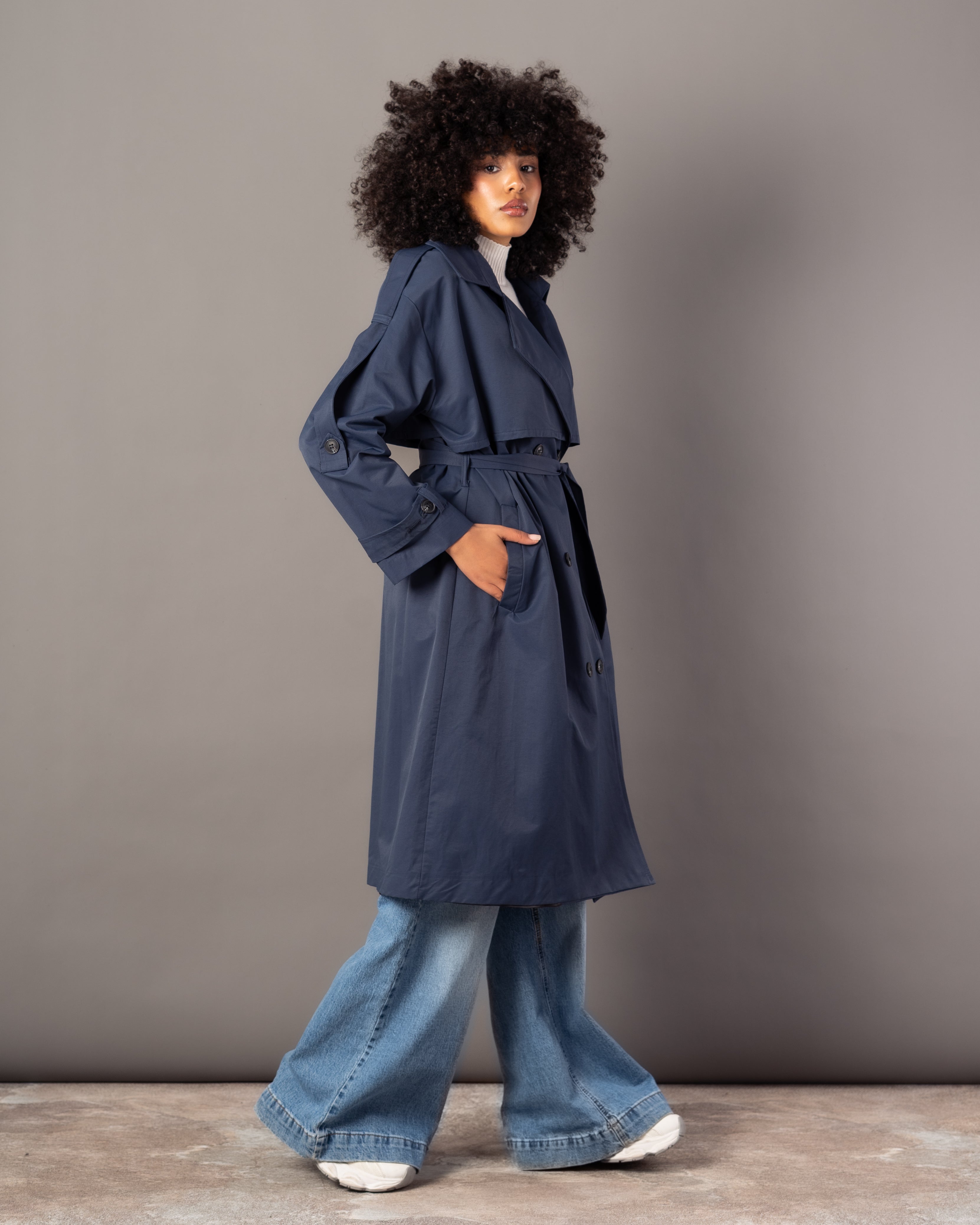 Gabardine Trench Coat – Long Plain (With Belt, Buttons, Colors)