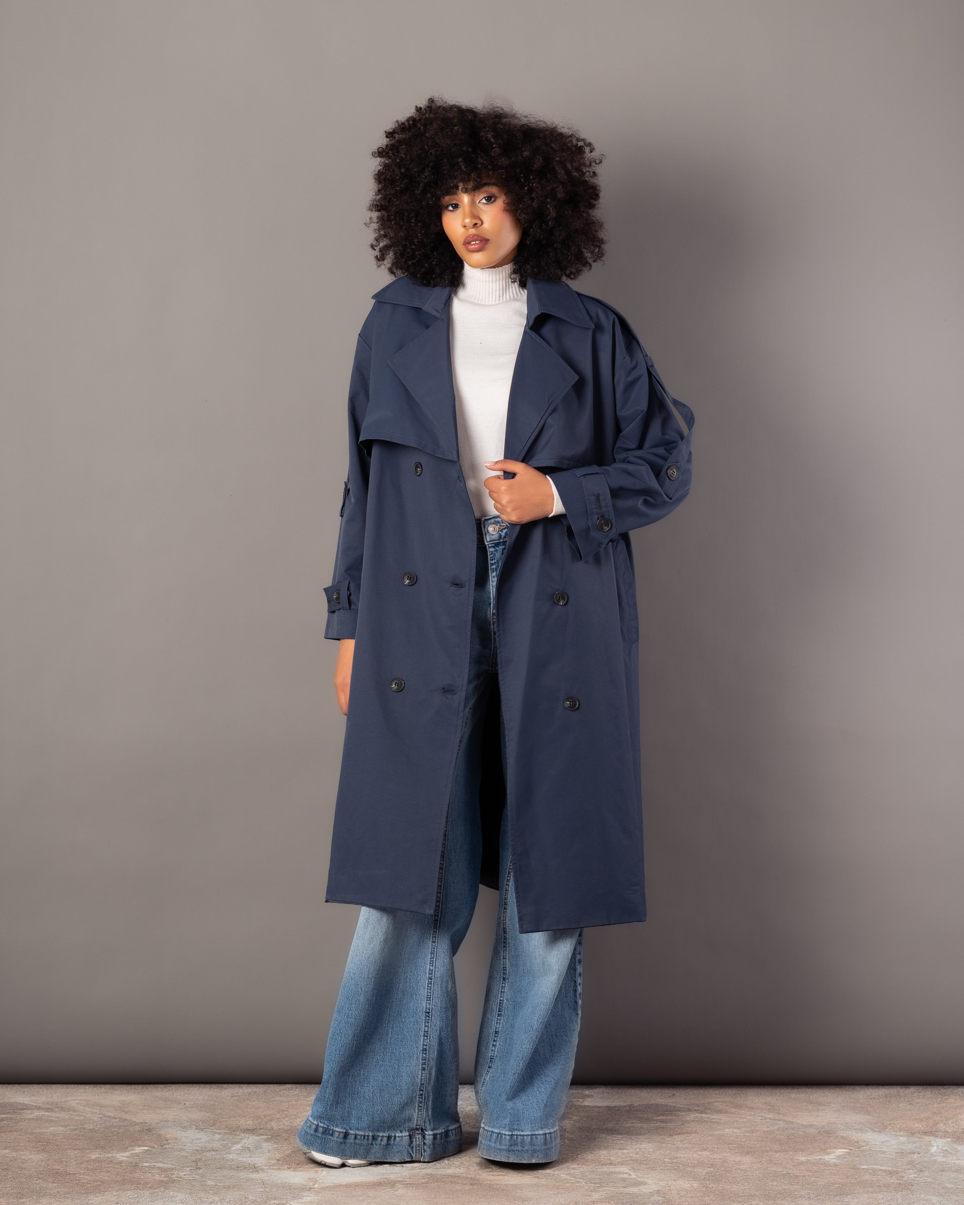 Gabardine Trench Coat – Long Plain (With Belt, Buttons, Colors)