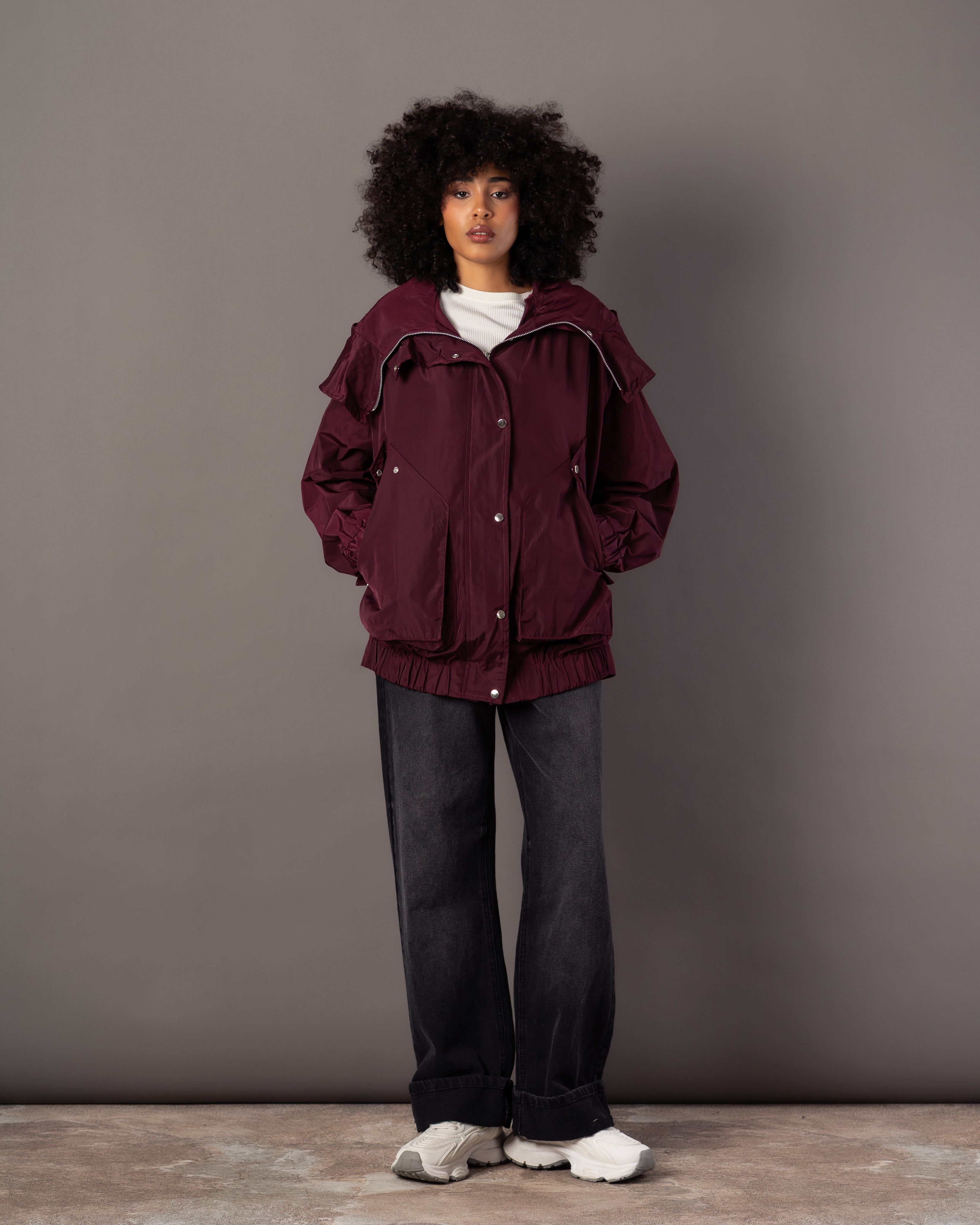 Plain Jacket With Belt – Hooded (Zipper & Capsule Buttons)