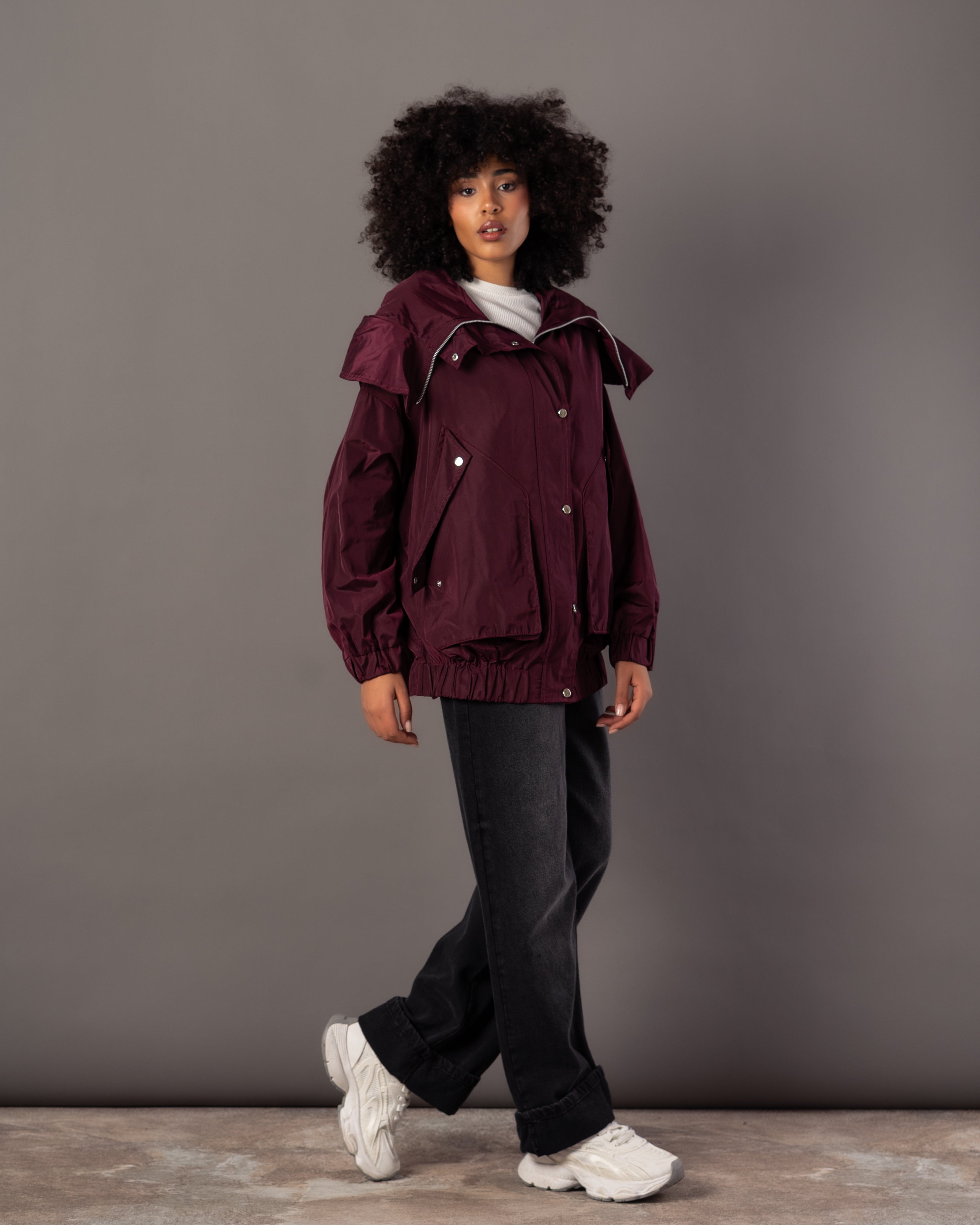 Plain Jacket With Belt – Hooded (Zipper & Capsule Buttons)