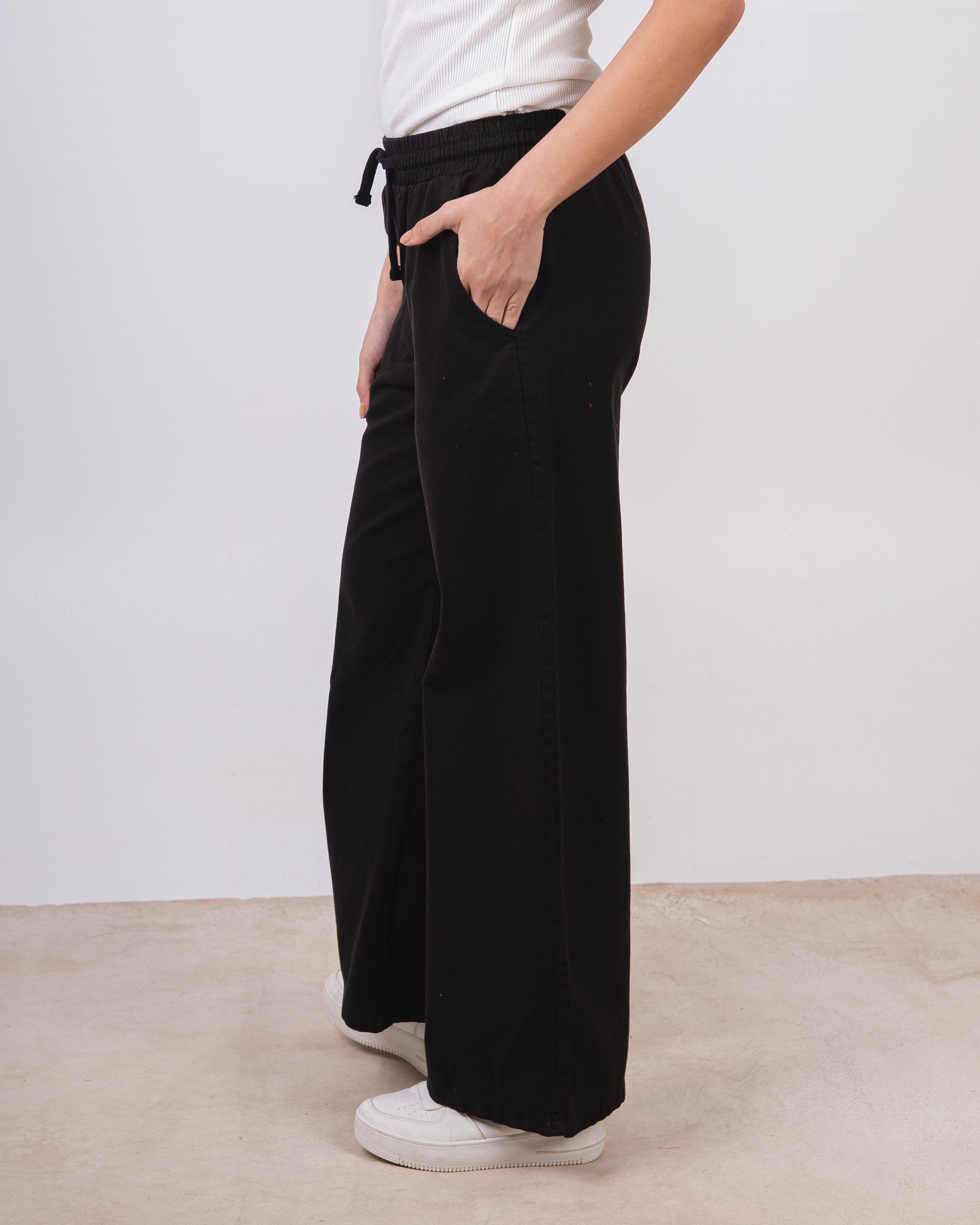 Gabardine Trouser - (Wide-Leg) With Drawstring