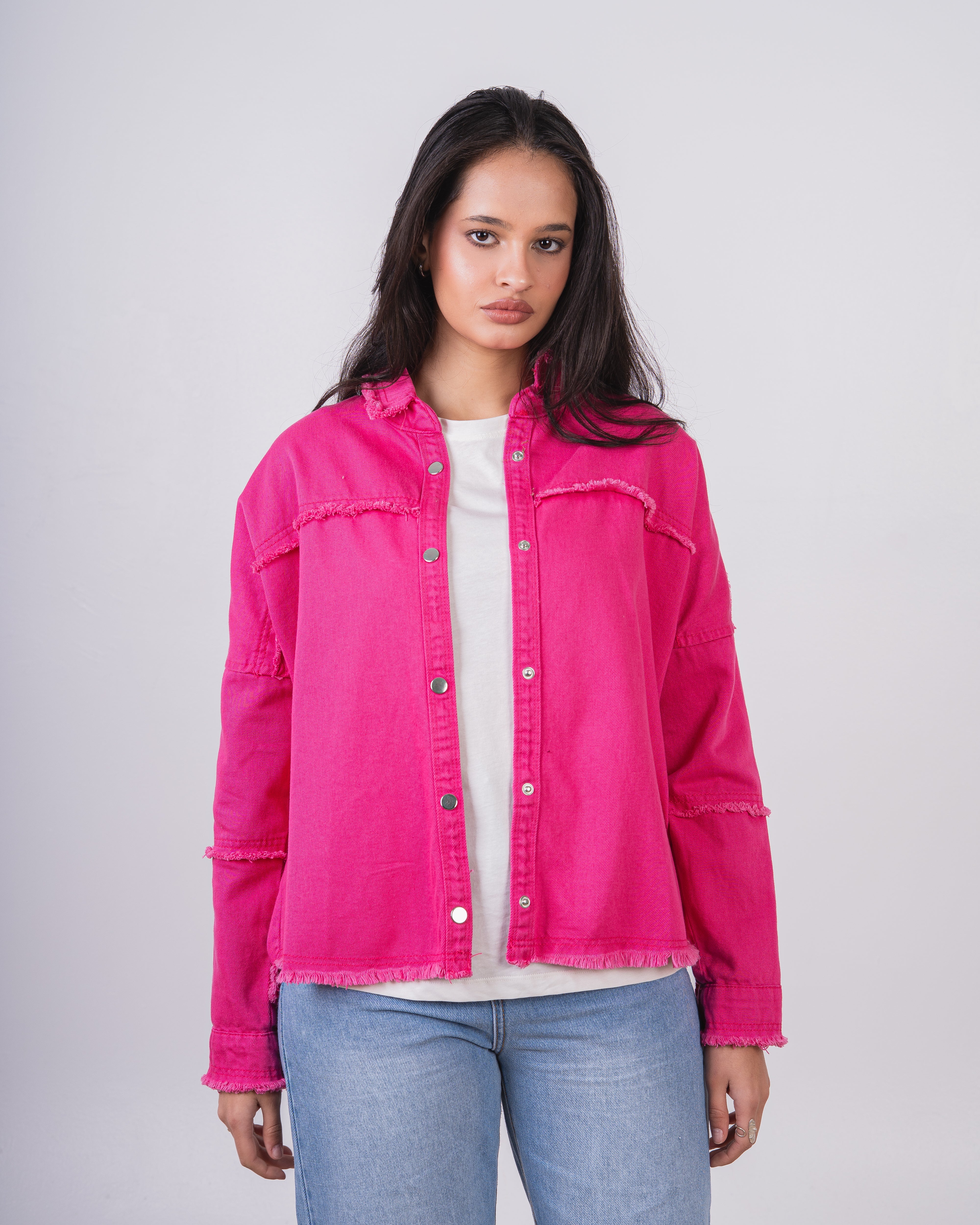 جاكيت جبردين كبير الحجم - بحواف غير مخيطة