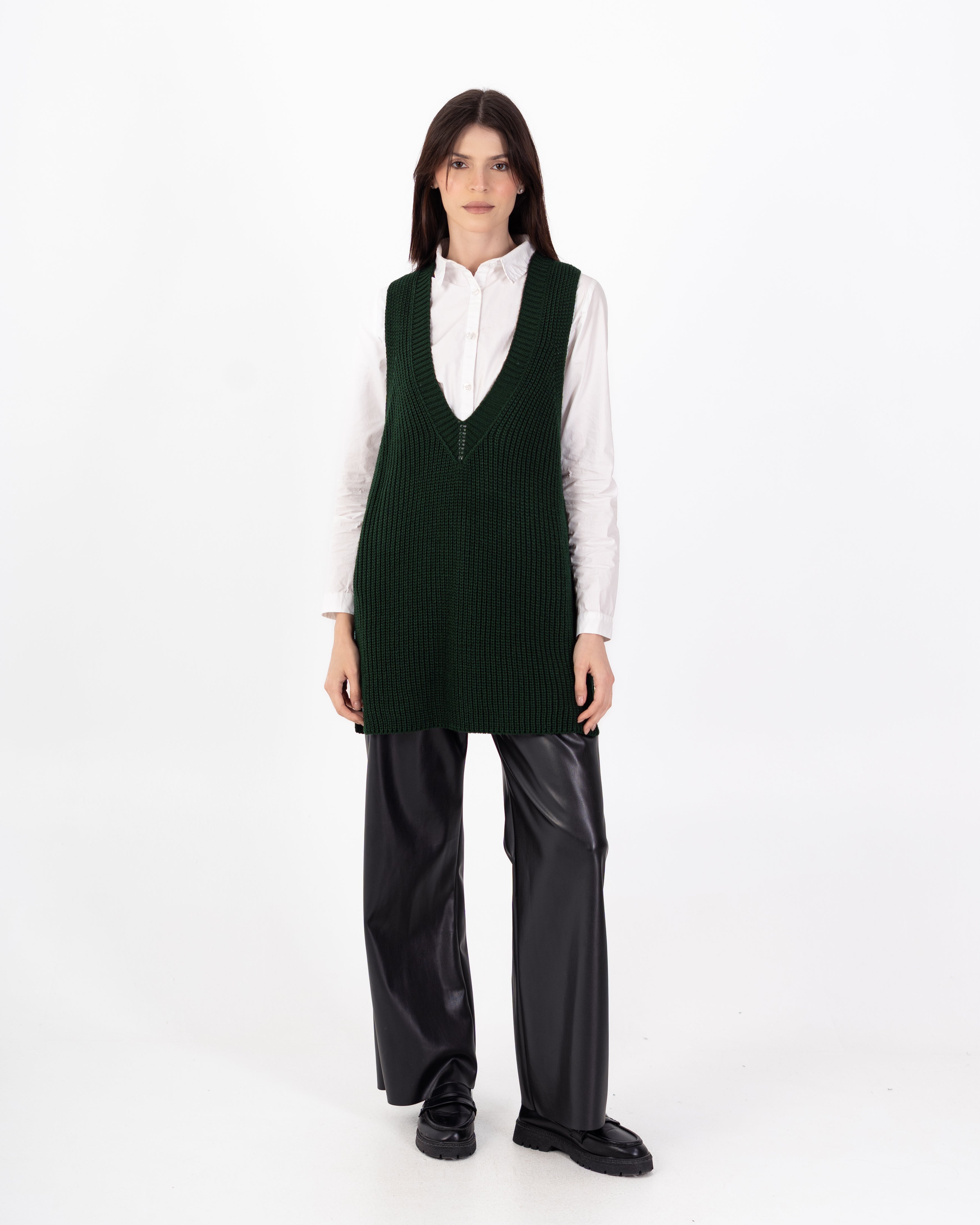 سترة محبوكة – سادة طويلة (رقبة واسعة)