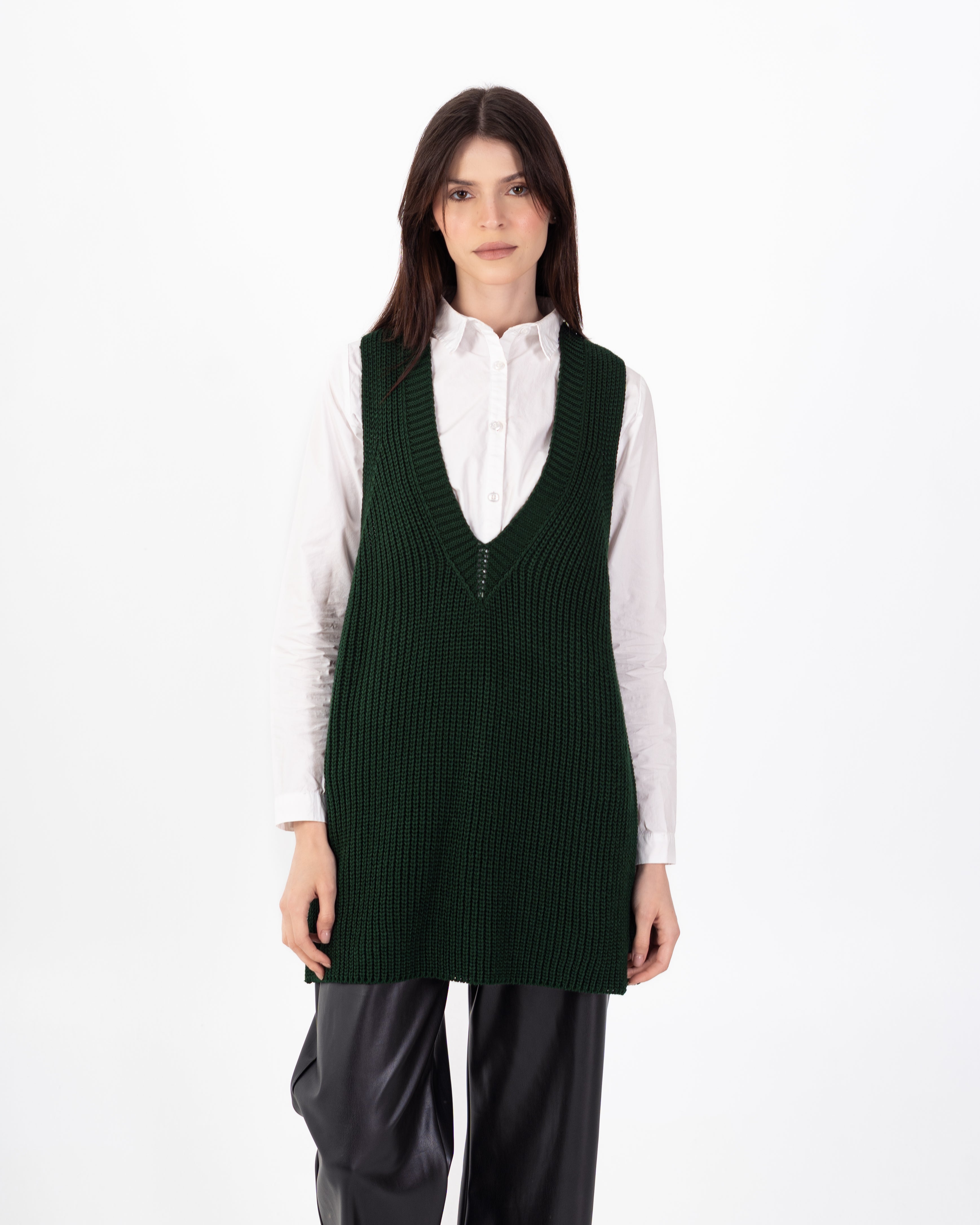 سترة محبوكة – سادة طويلة (رقبة واسعة)