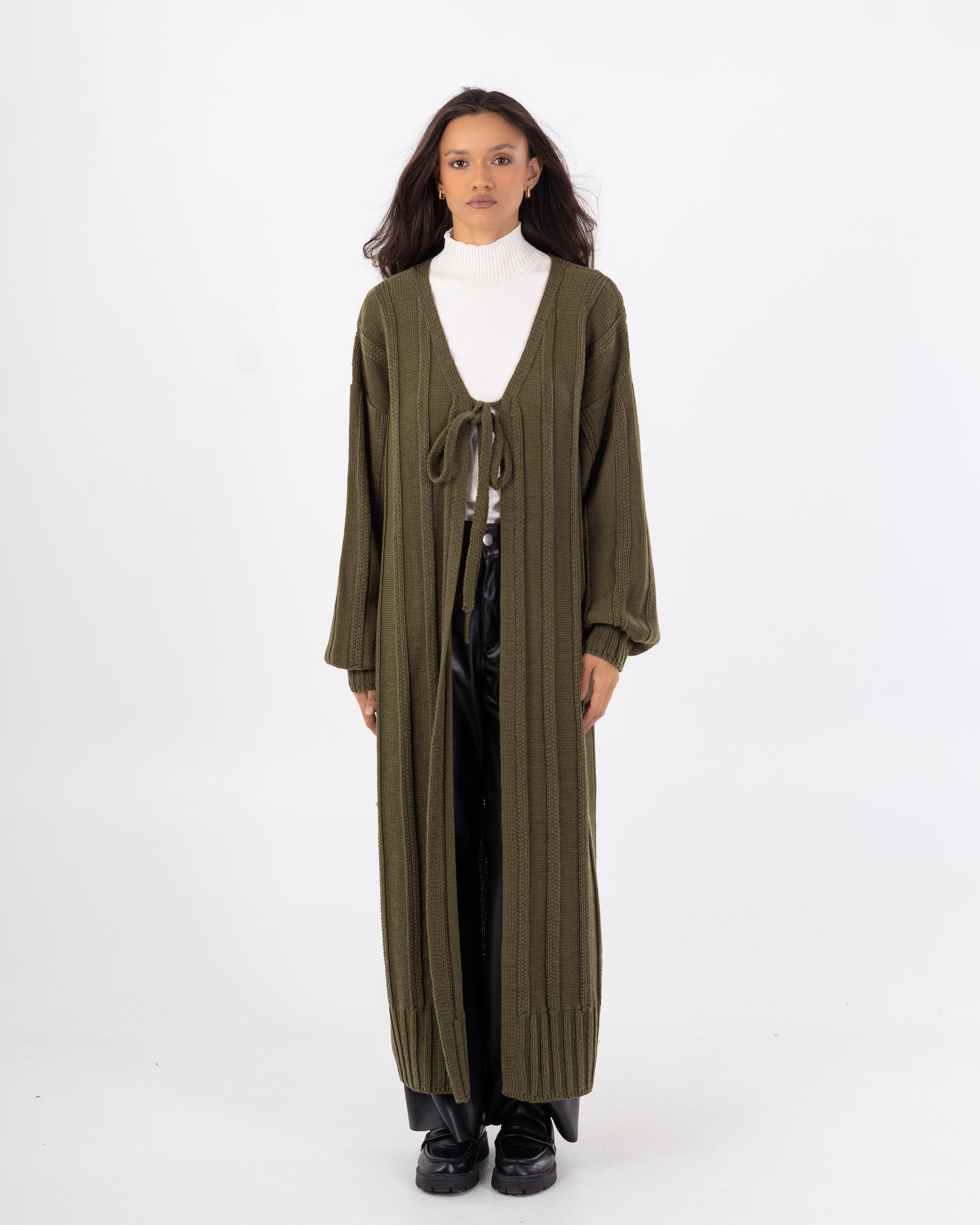 كارديجان تريكو – سادة طويل مع حزام (مفتوح)