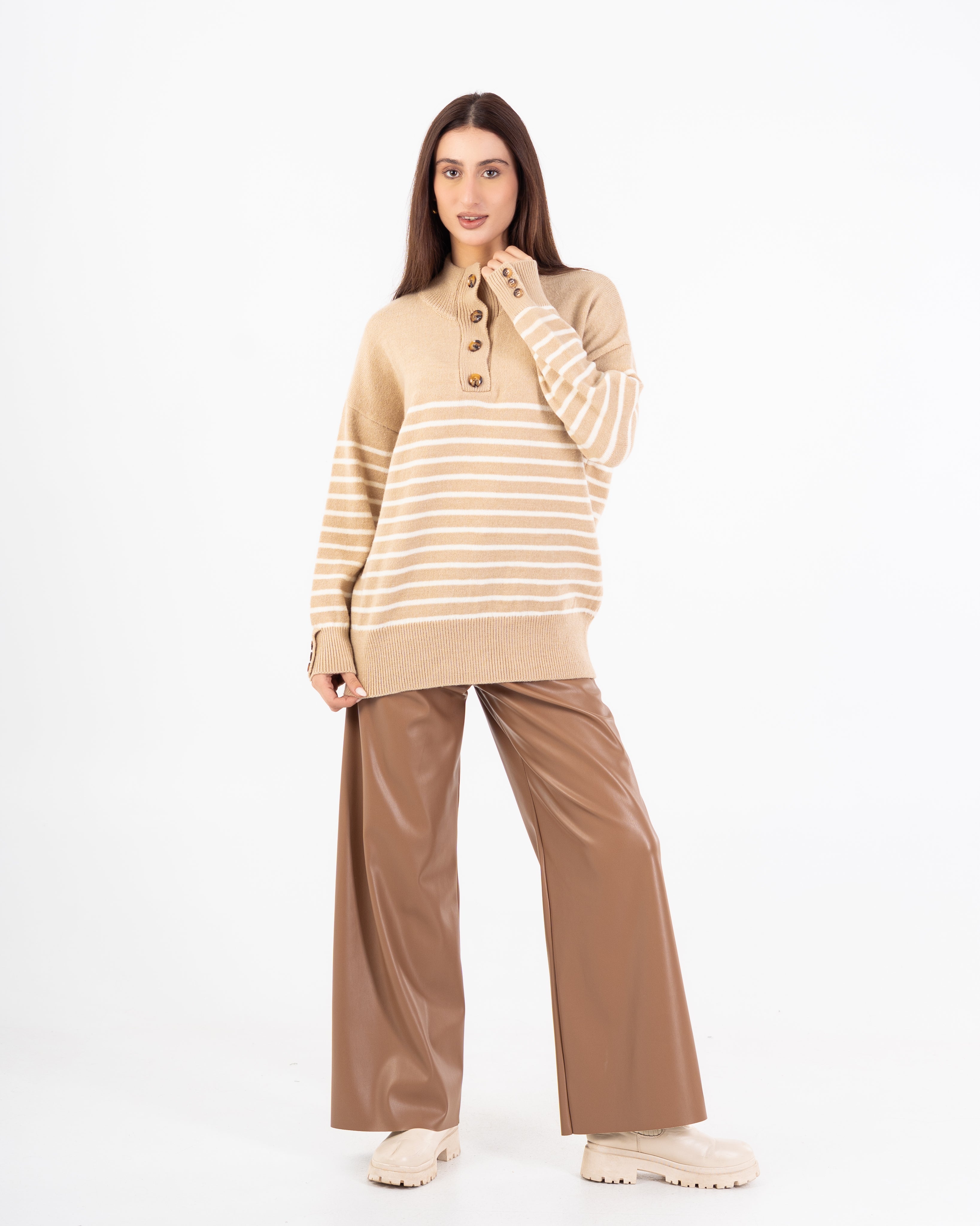 Knitwear Pullover – Button Neck (Stripes)