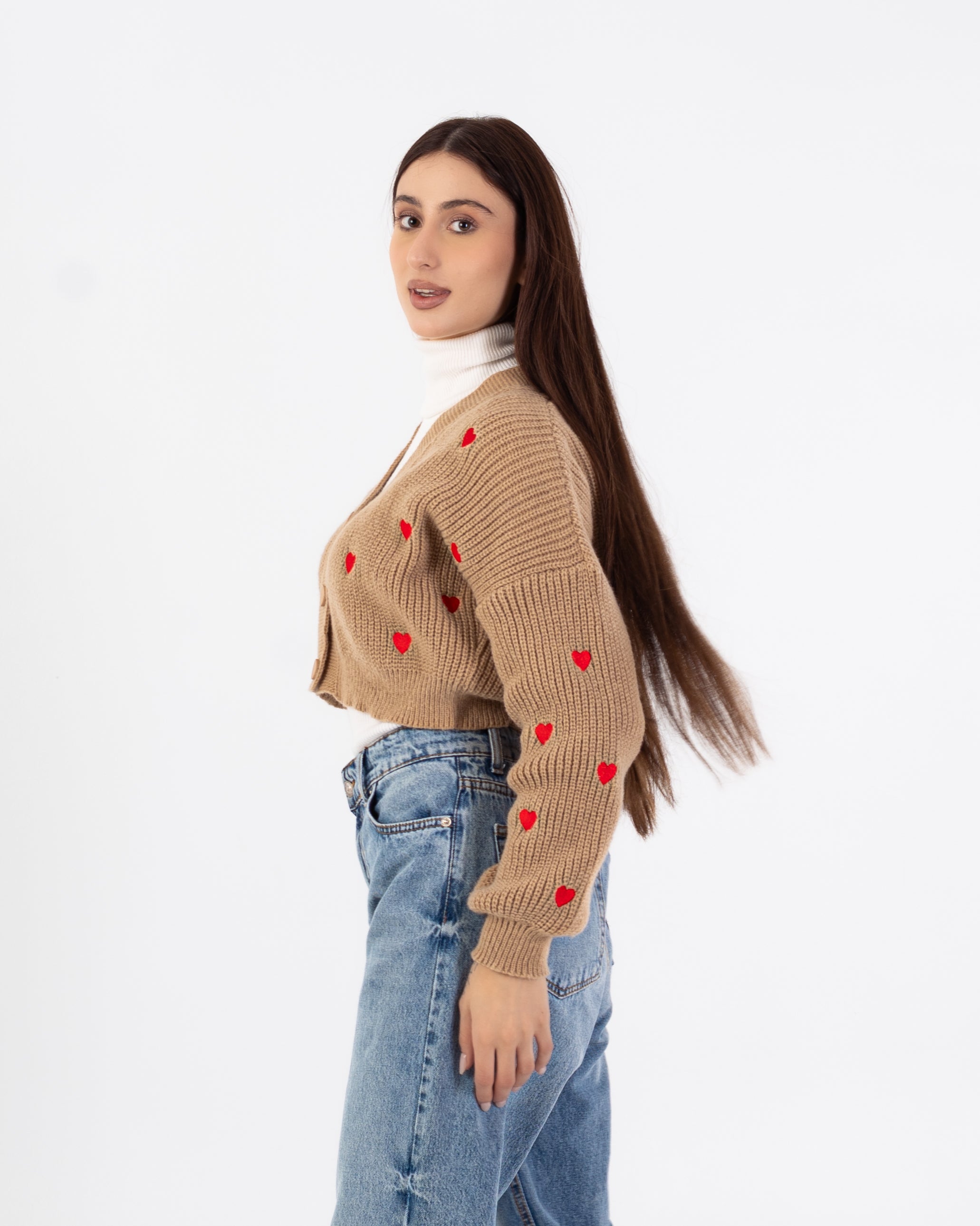 كارديجان محبوك - تطريز على شكل قلب (مفتوح بأزرار)