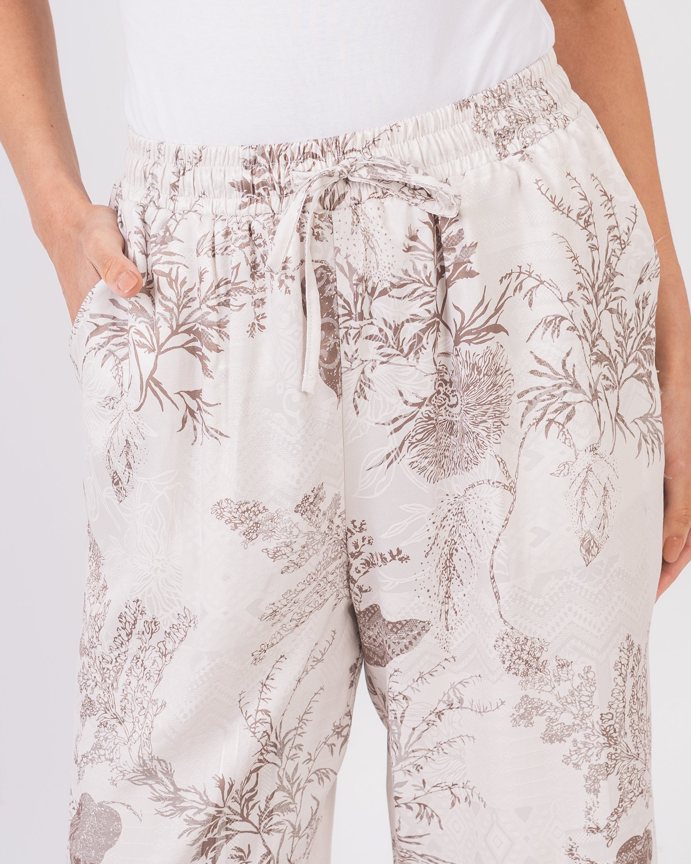 Wide Floral Trouser With Drawstring
