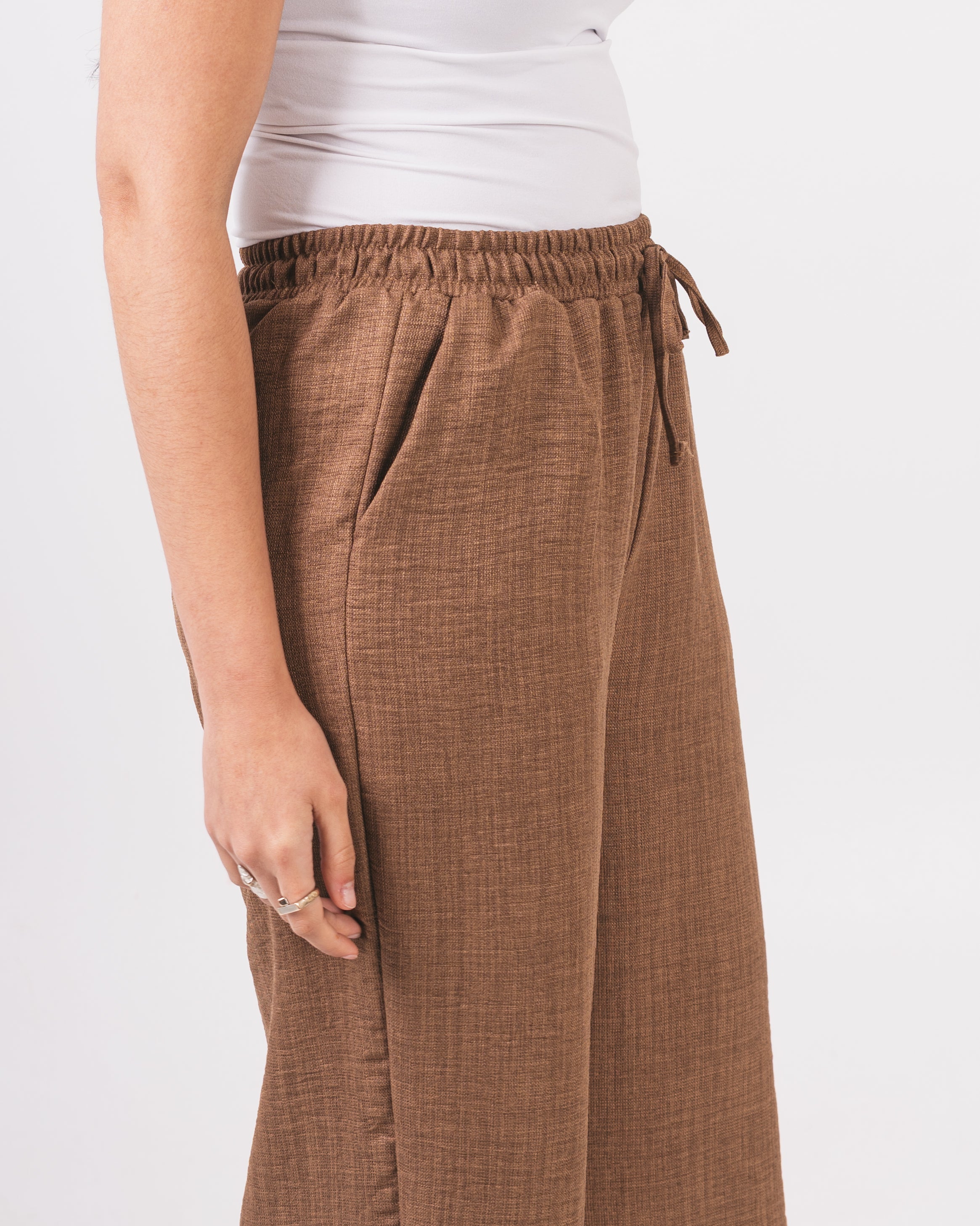 بنطلون كتان واسع وملون - بخصر مطاطي