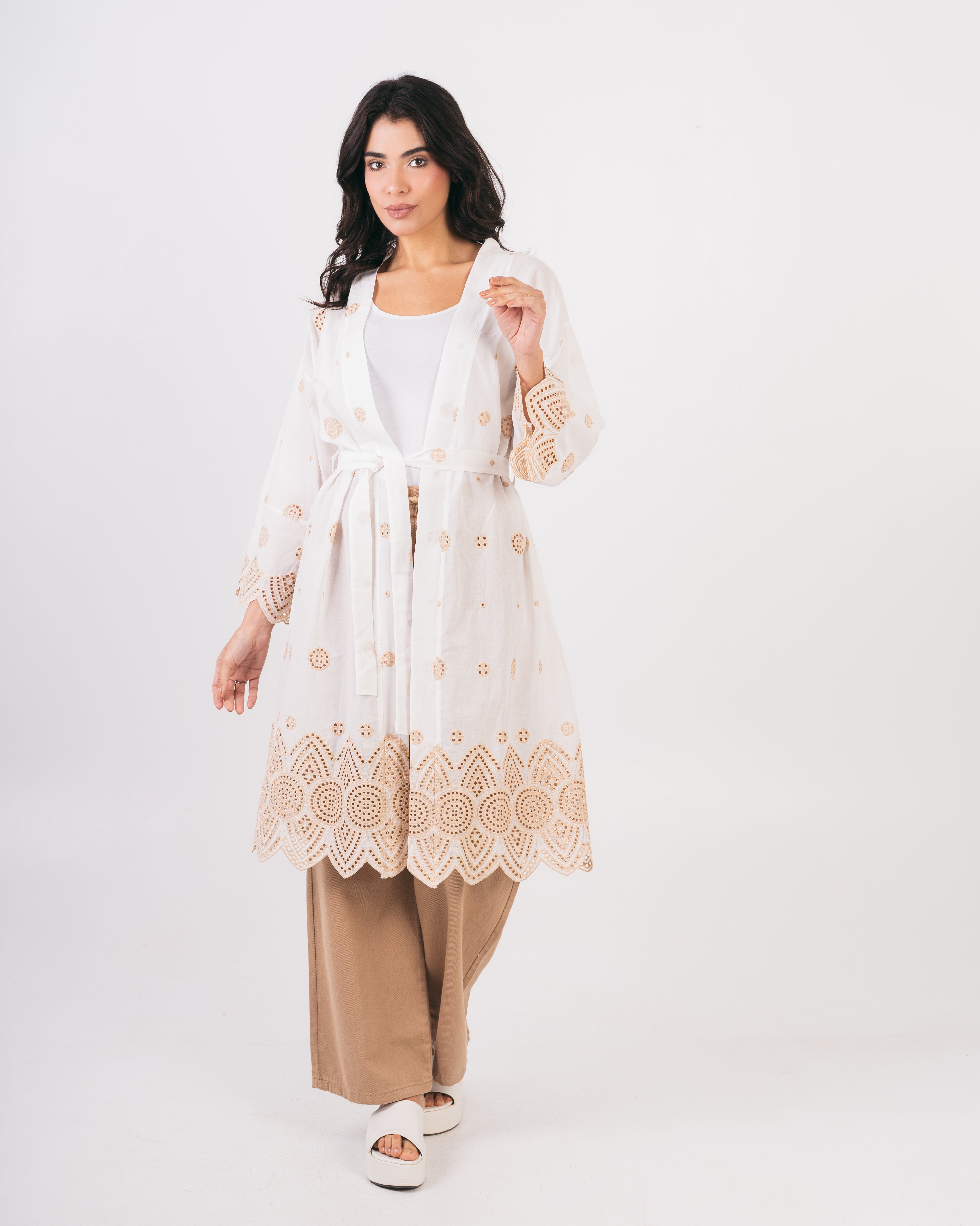 Kimono With Belt - And Embroidered Sleeves