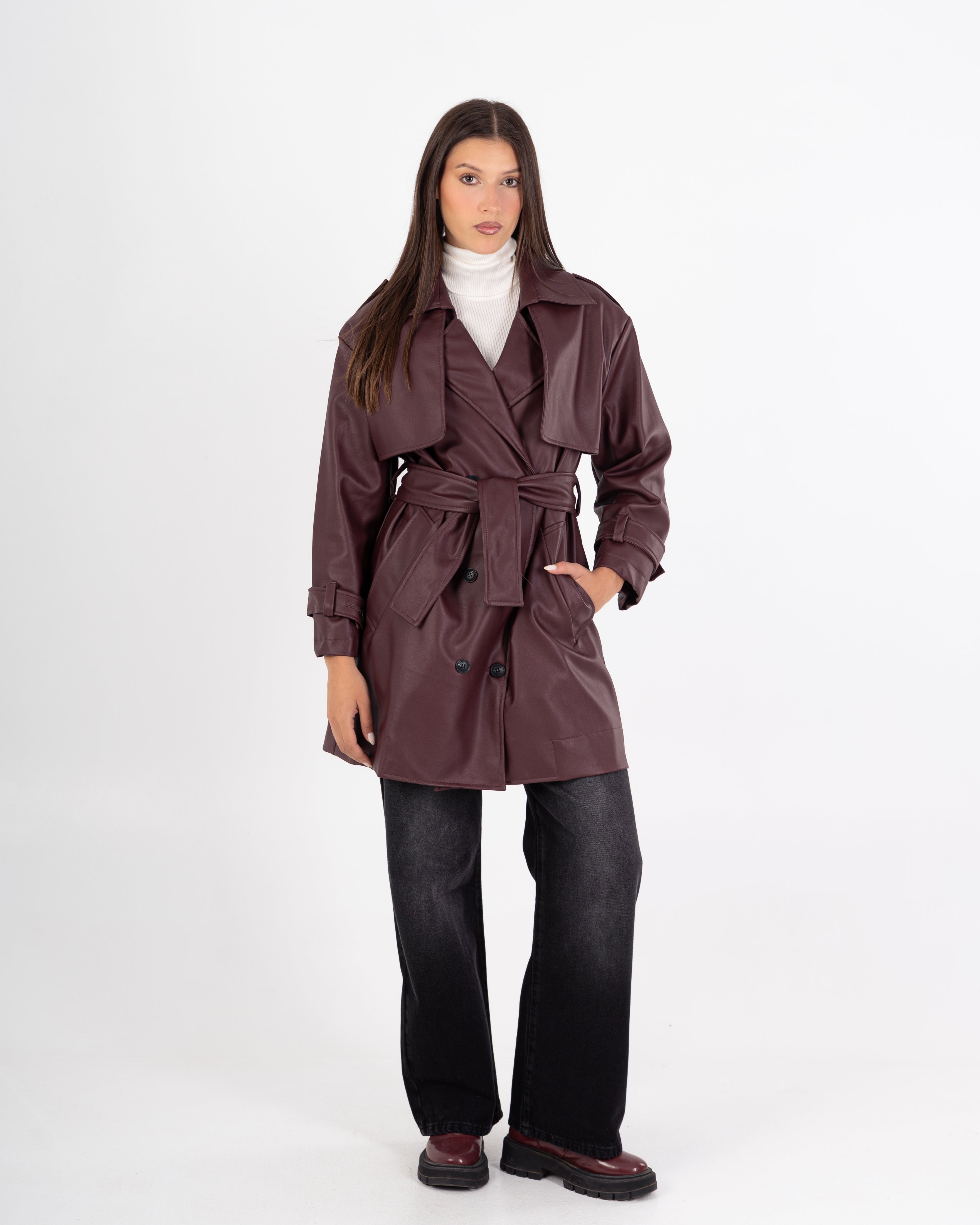 Leather Jacket β Plain (Belted Waist - Sleeves)