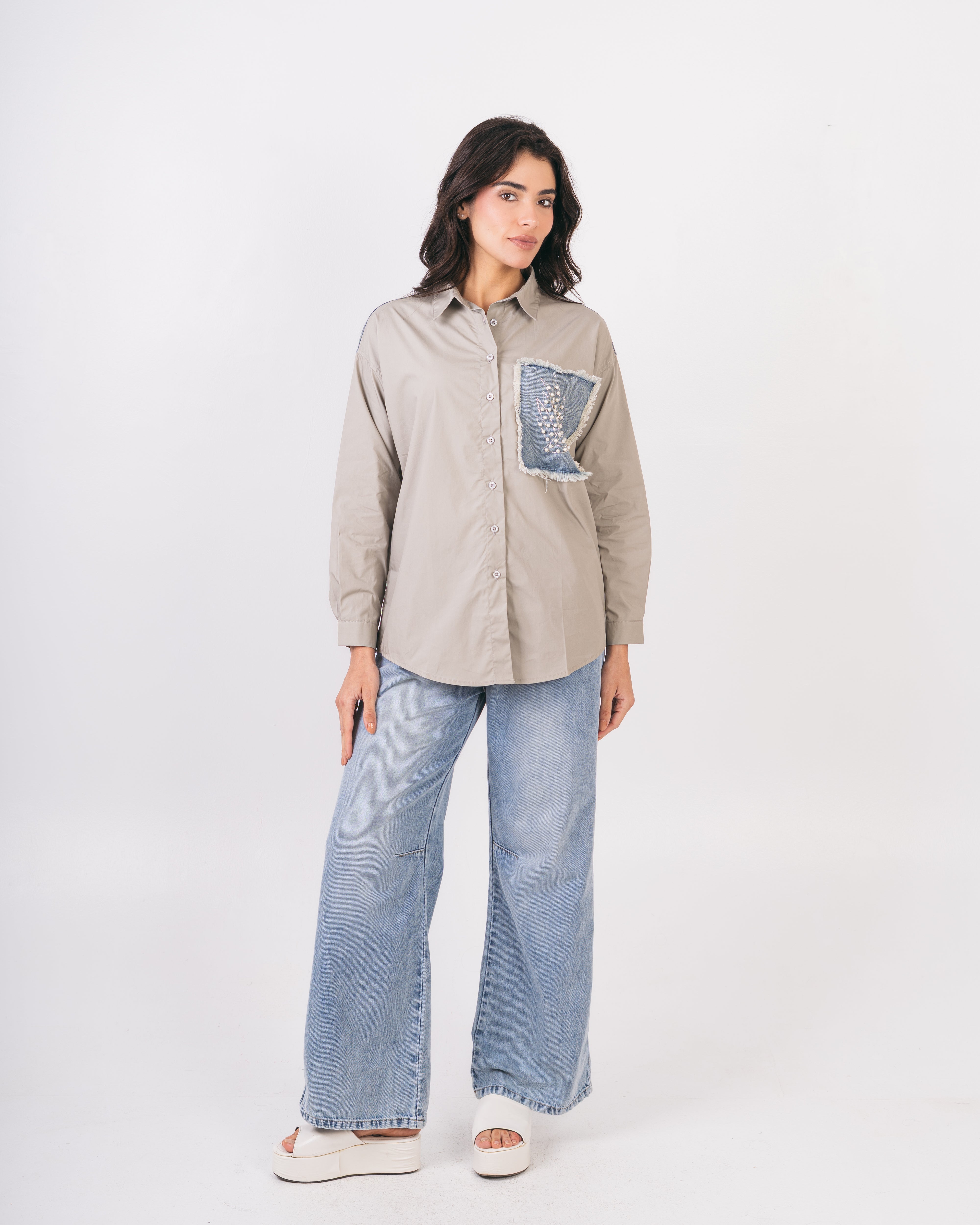 Denim Pocket Shirt - With Colored Embroidery