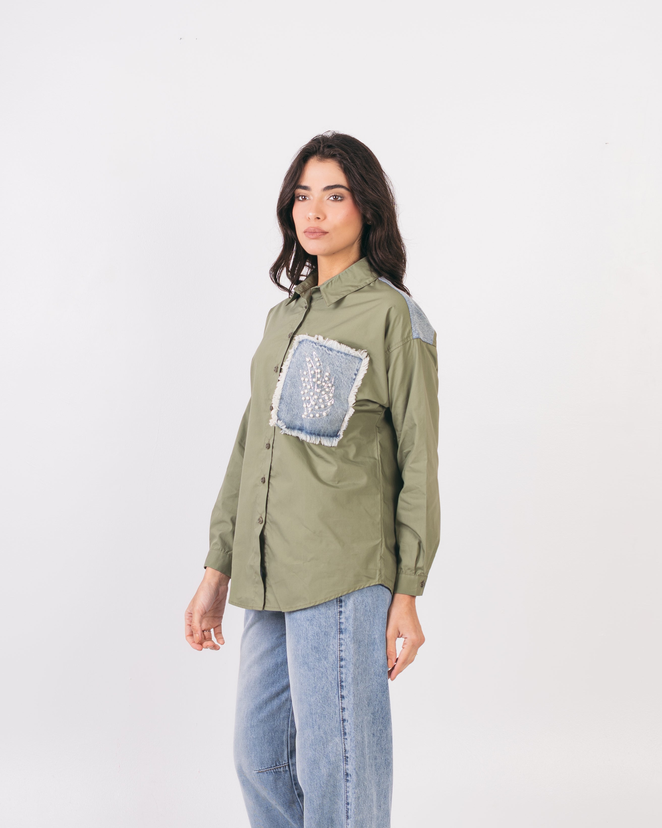 Denim Pocket Shirt - With Colored Embroidery