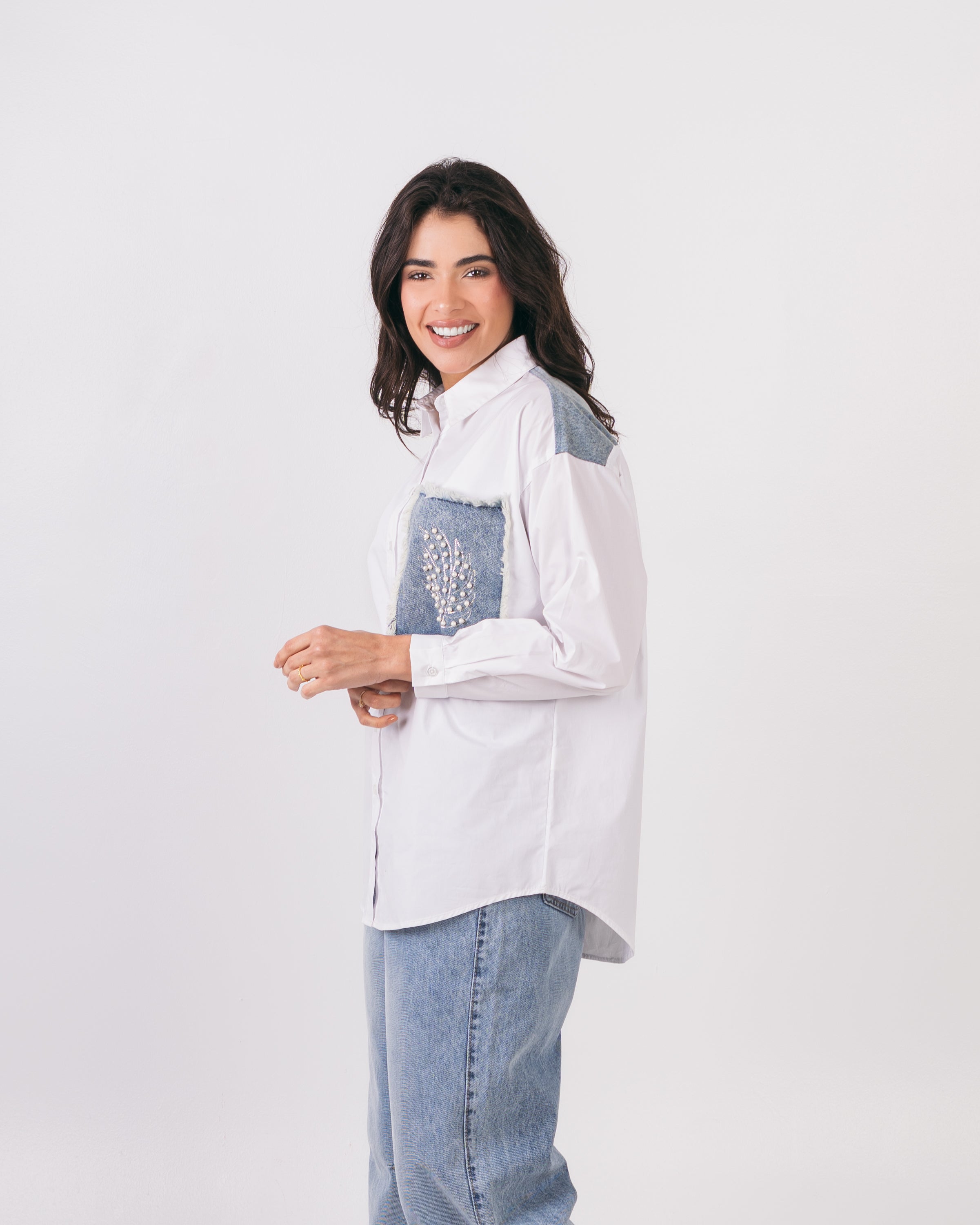 Denim Pocket Shirt - With Colored Embroidery