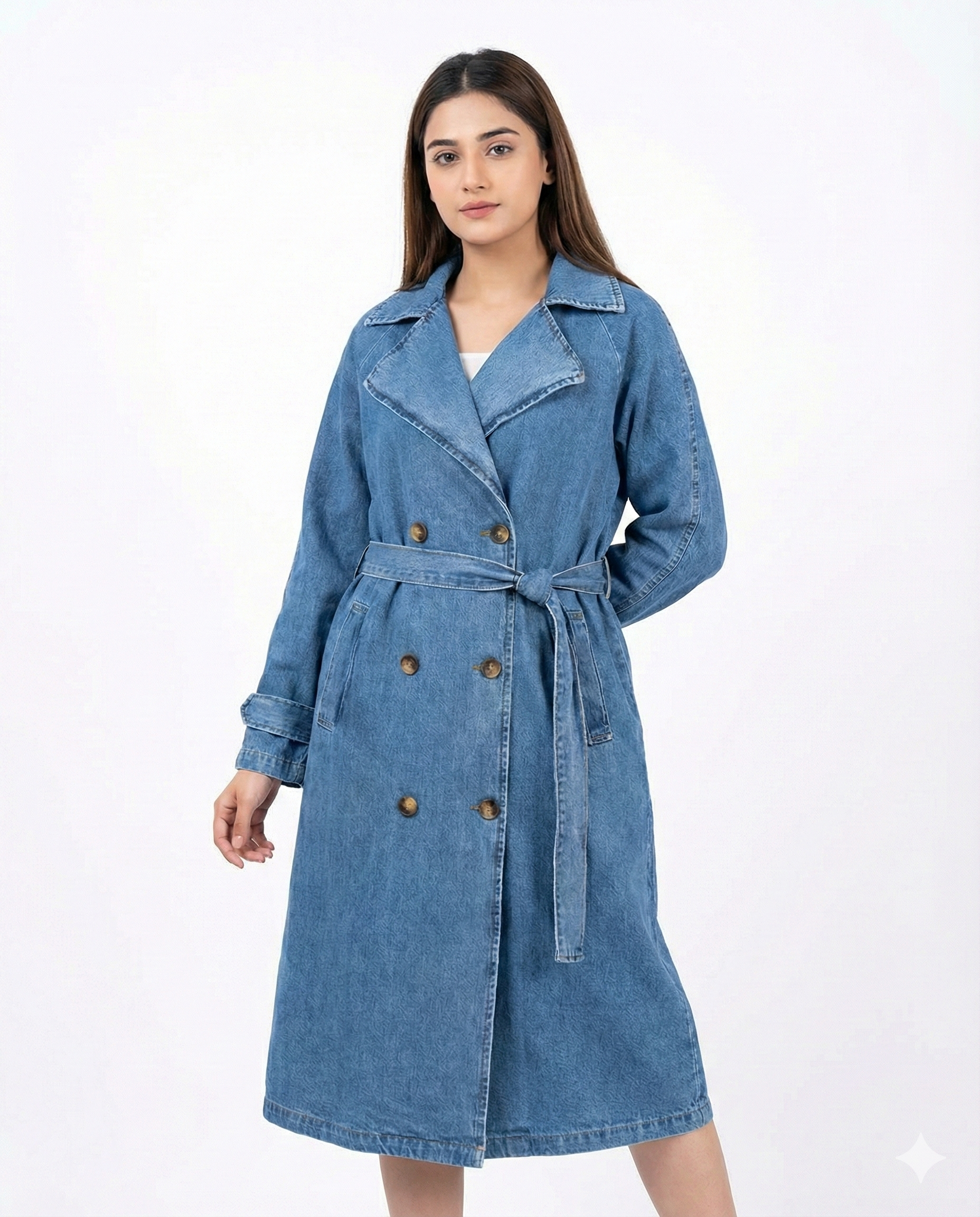 Long Denim Jacket β With Belt (Buttons)