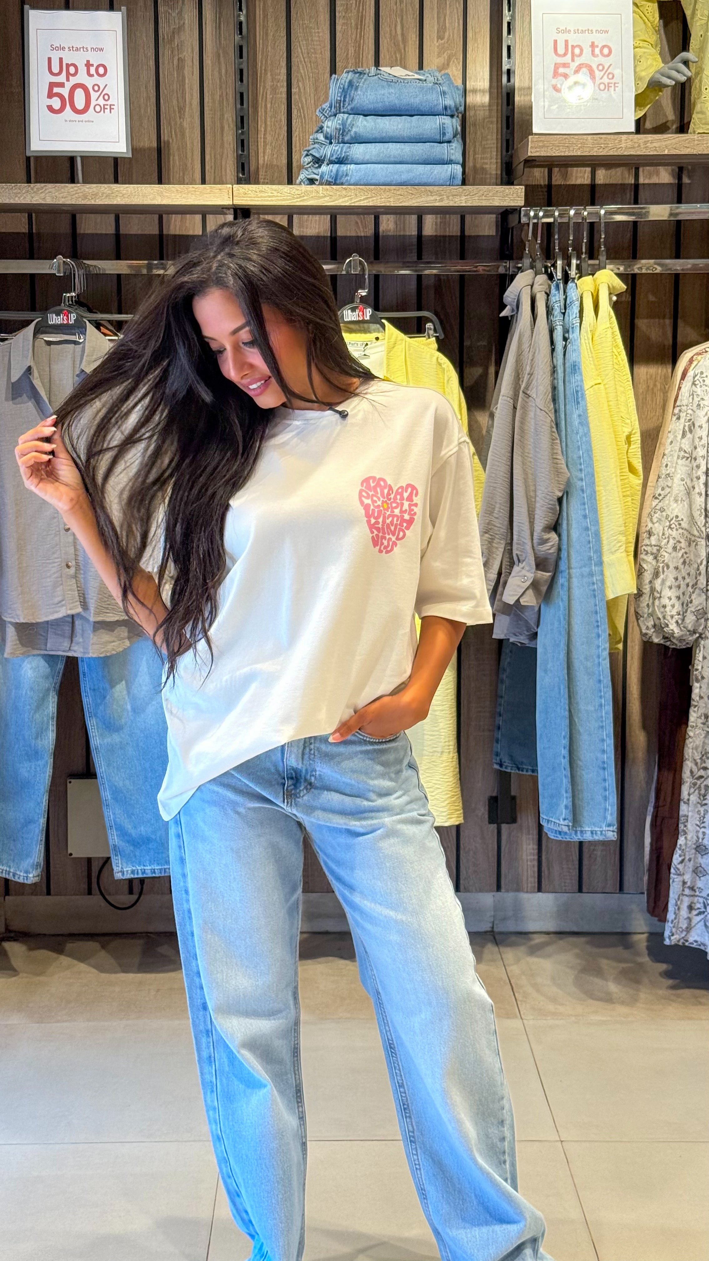 Oversized Heart Text Print T-Shirt