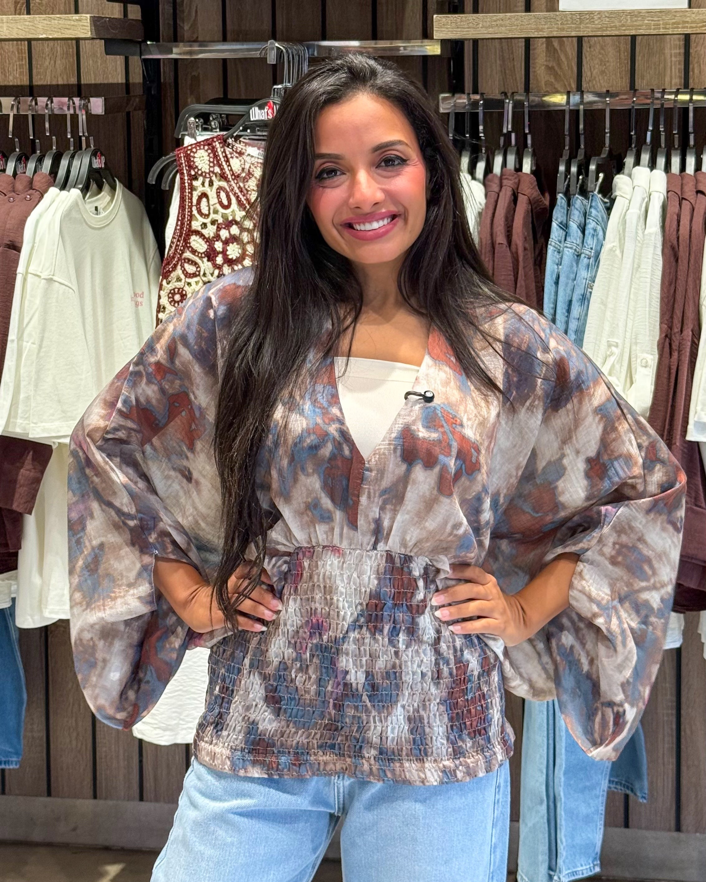 Floral Elastic Waist Blouse