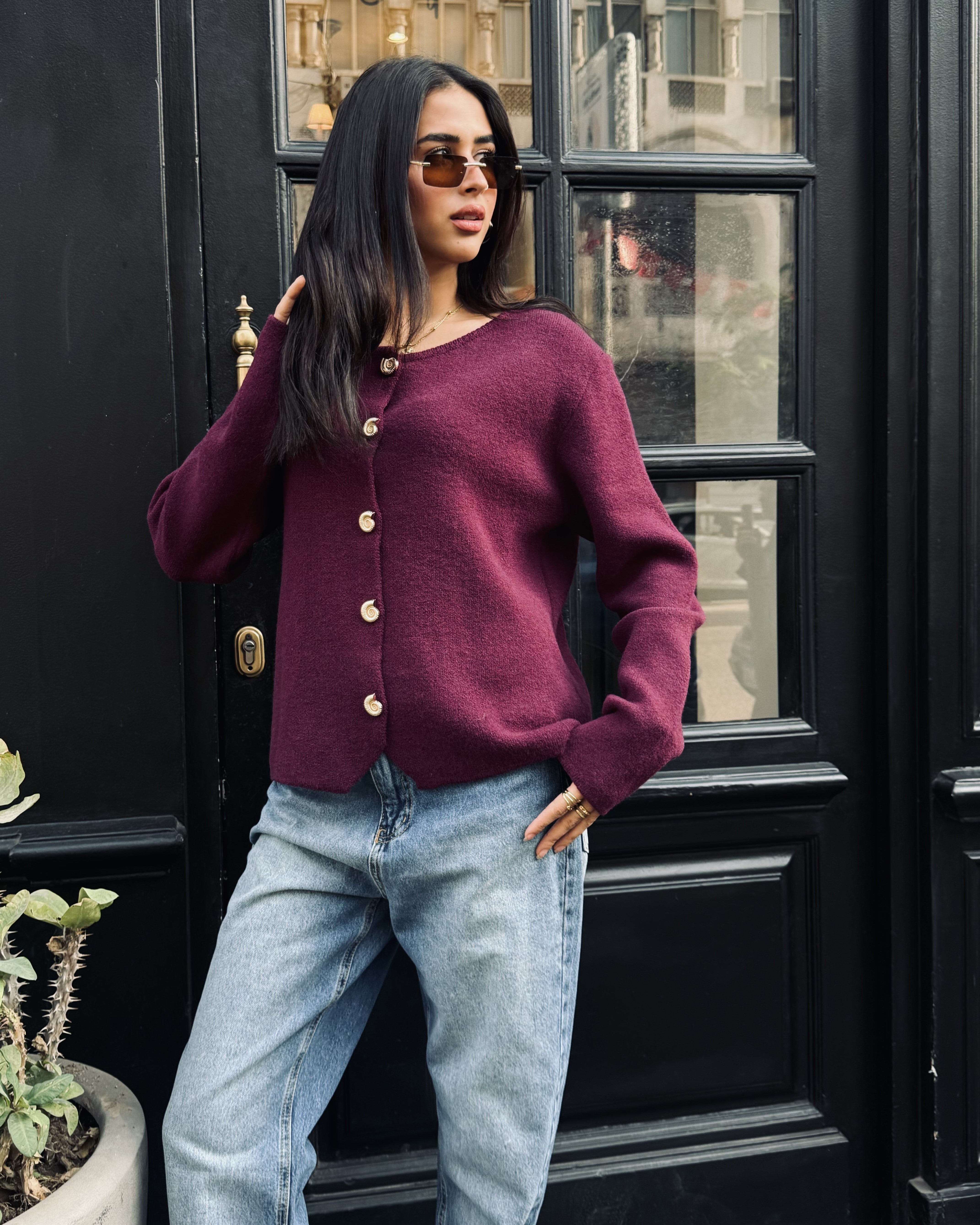 Knitwear Pullover – Plain (Gold Buttons)