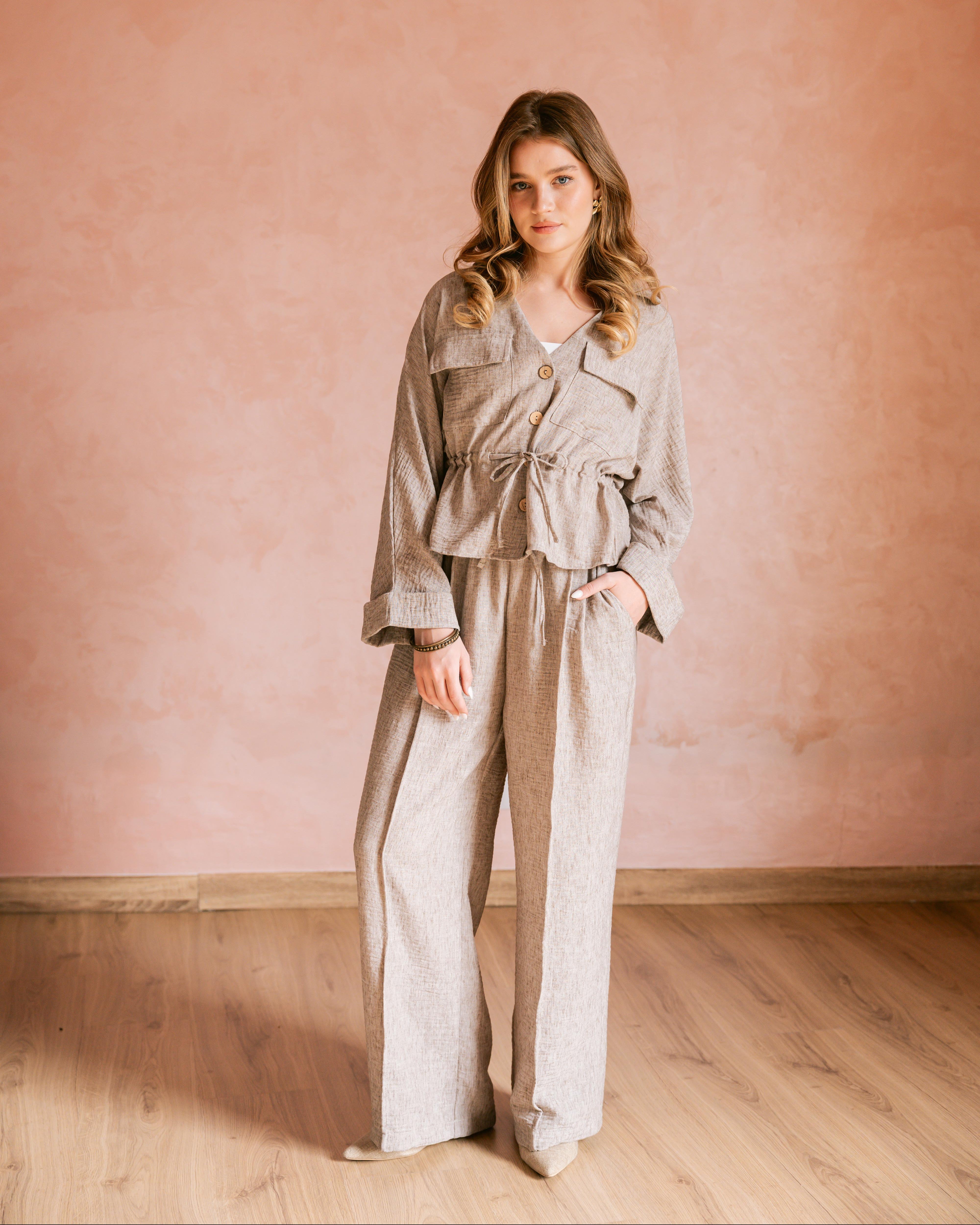 Short Linen Shirt With Chest Pocket