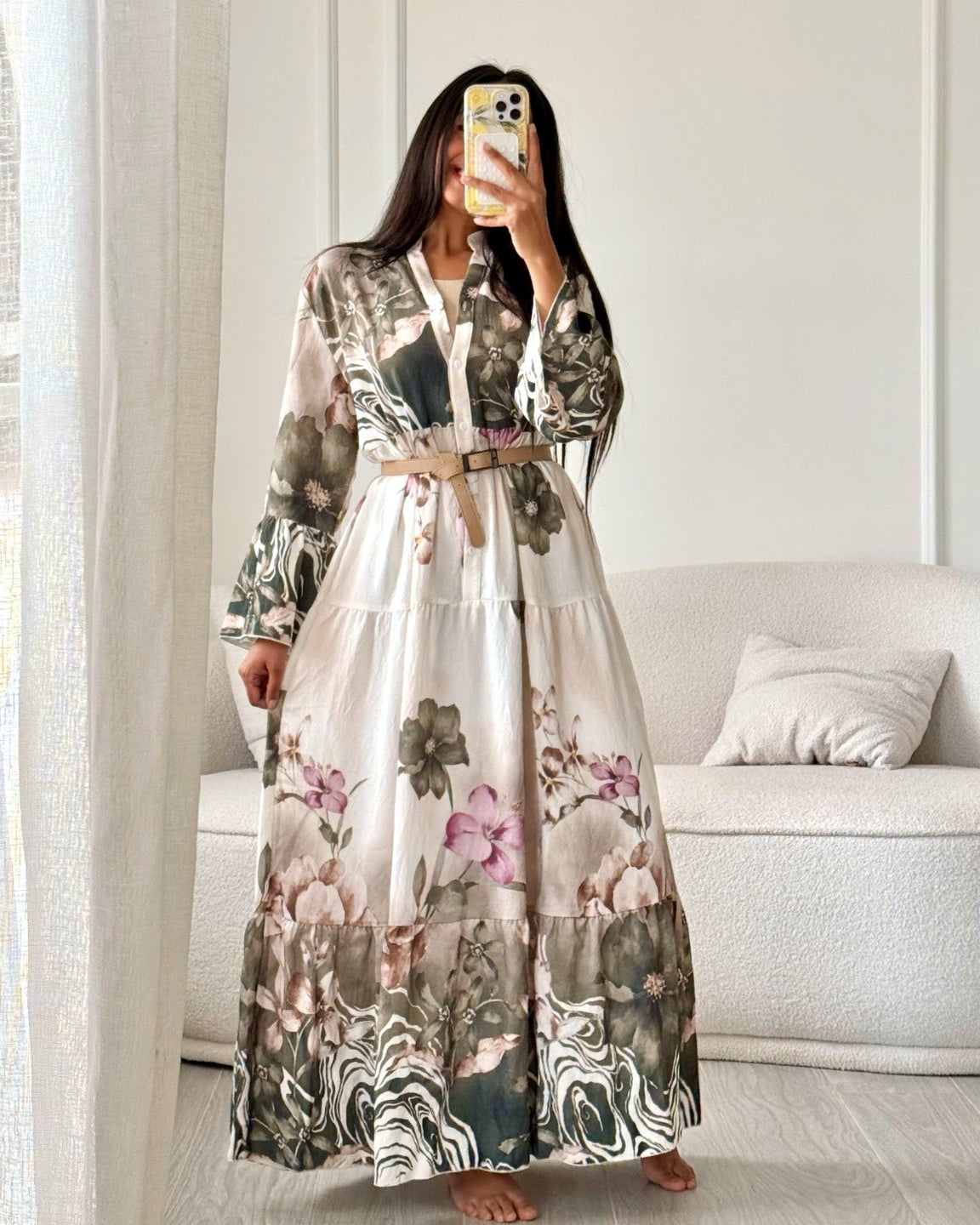 Tiered Floral Dress with Flounce Hem