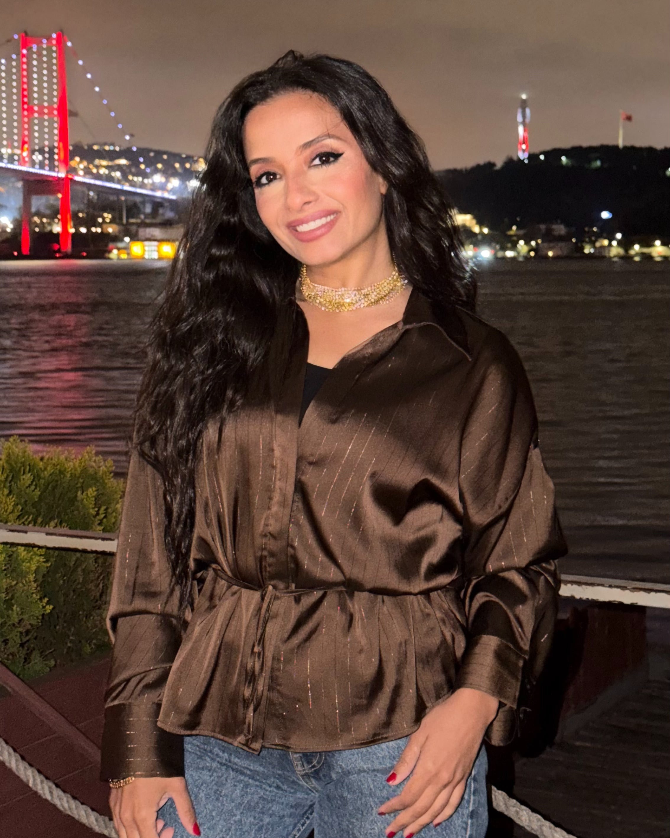 Drawstring Waist Satin Shirt