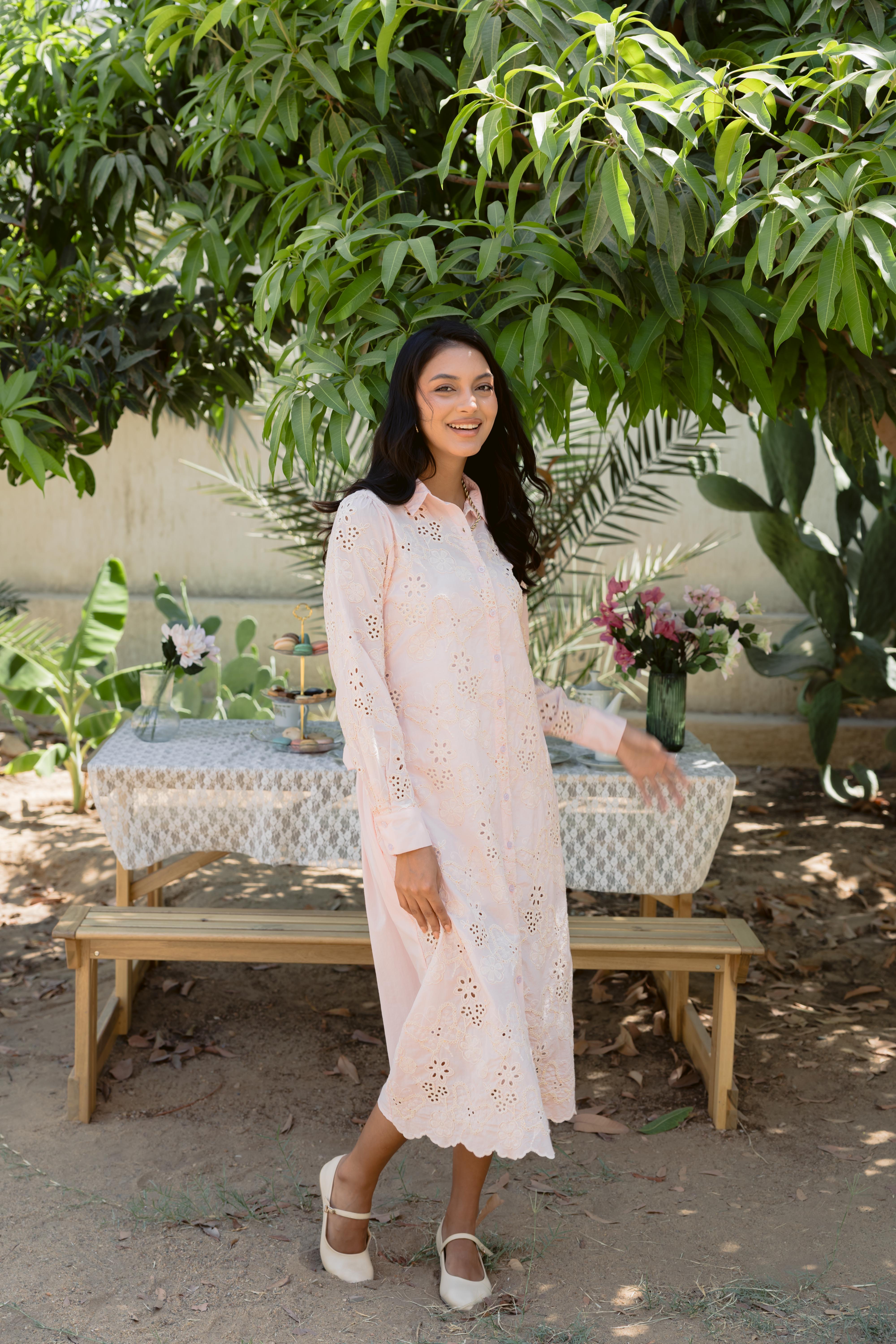 Lace-Style Button-Up Dress