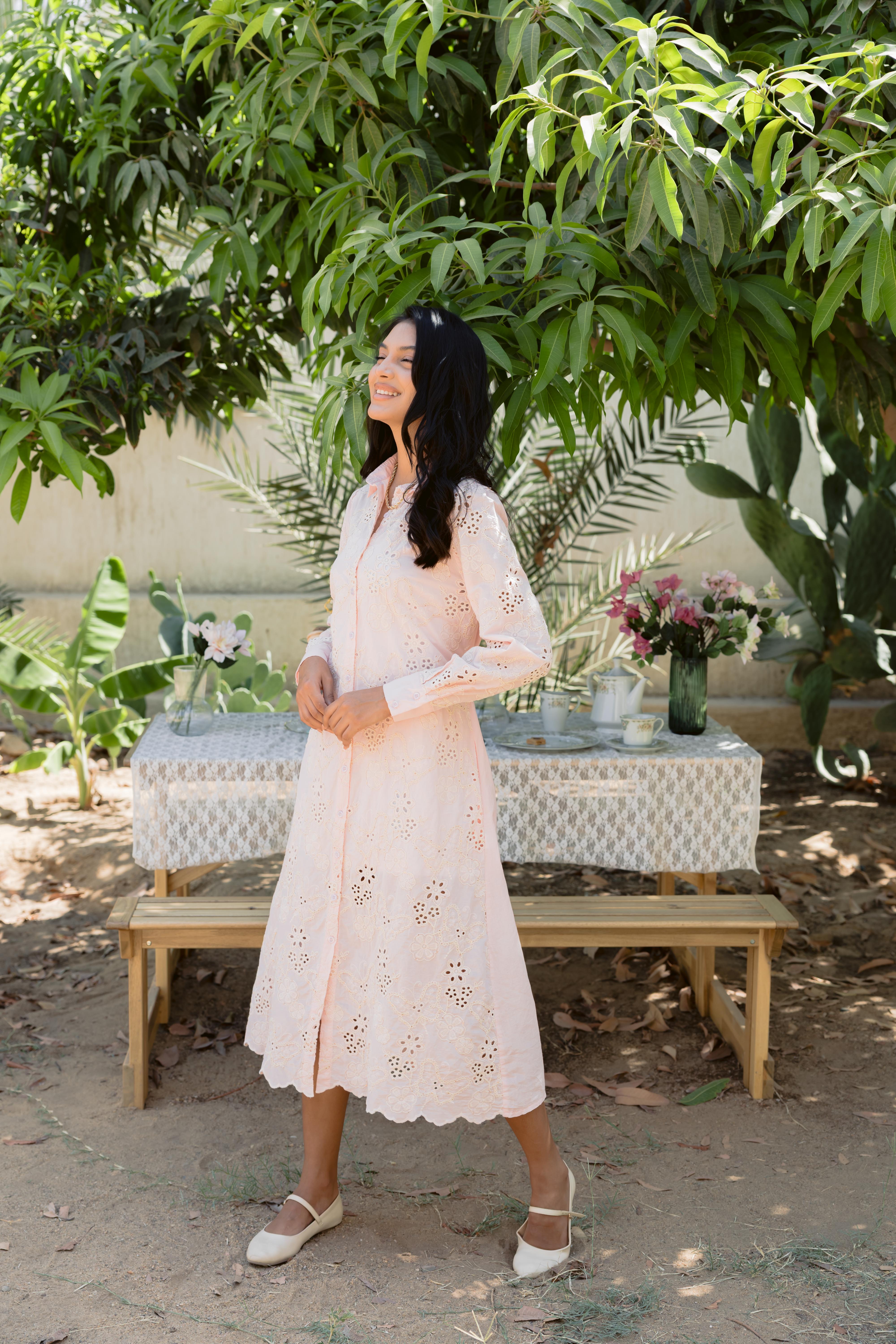 Lace-Style Button-Up Dress