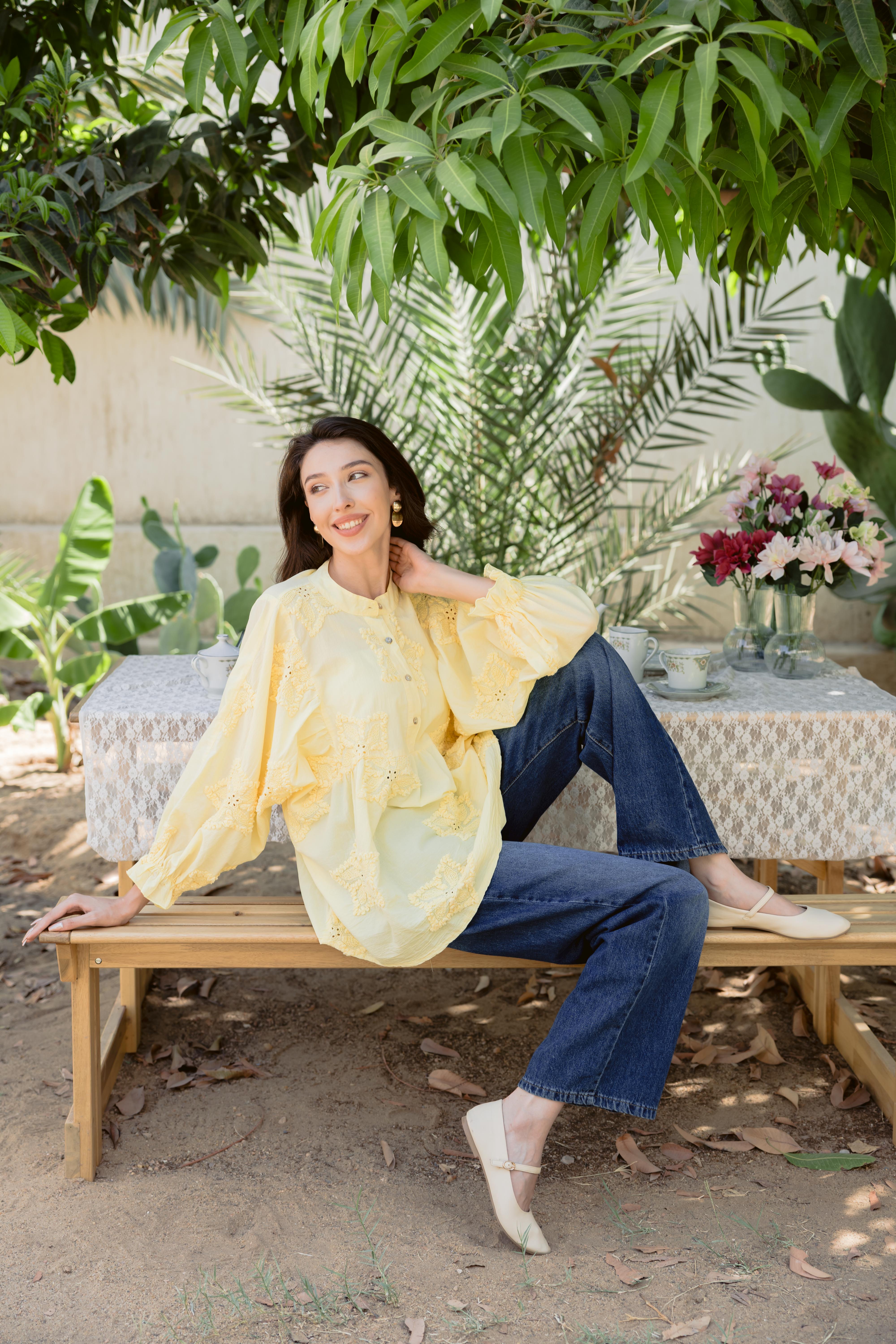Puff-Sleeve Embroidered Blouse
